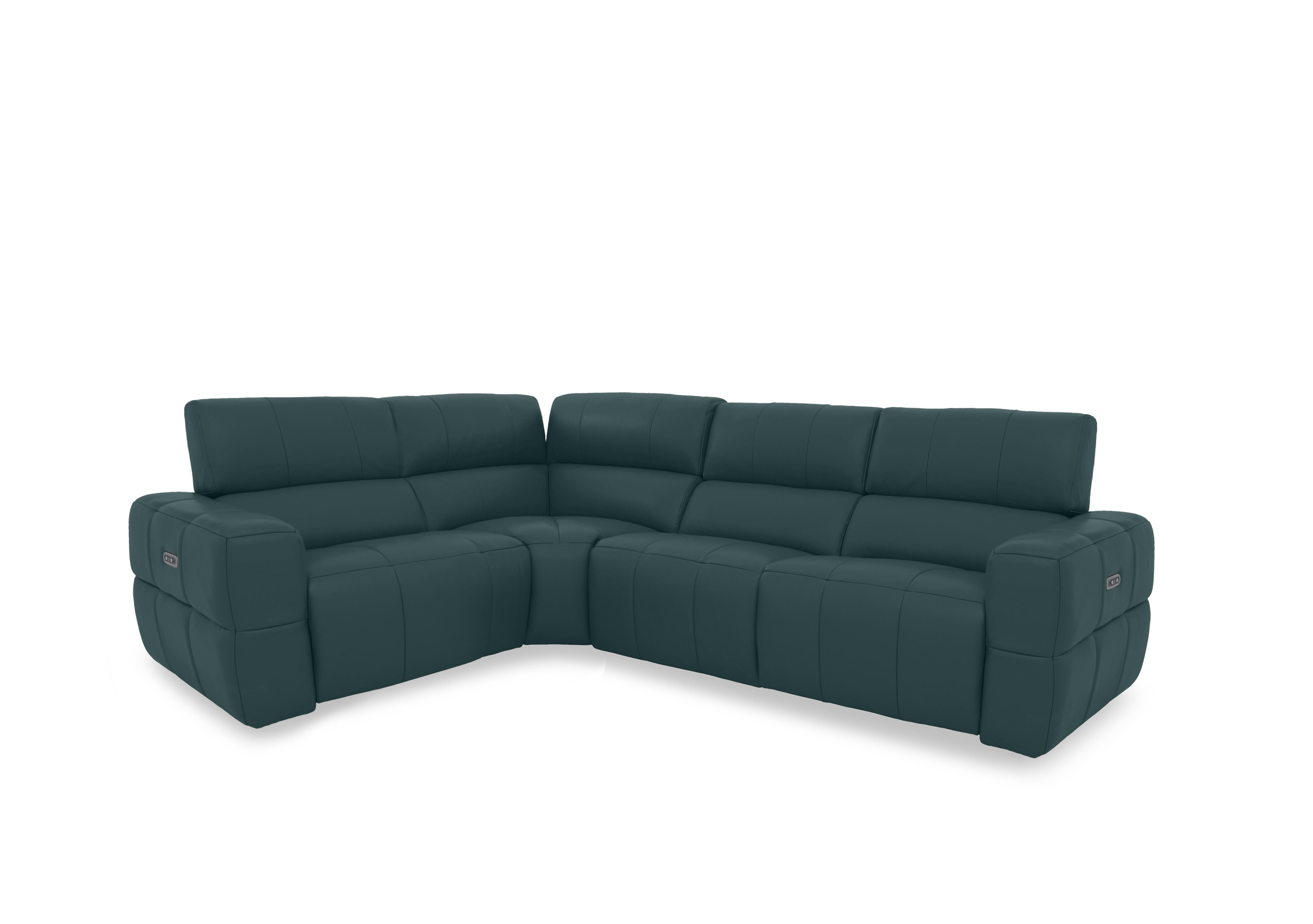 Cube Leather Power Recliner Corner Sofa with Power Headrests in Oslo Peacock Cat-40/09 on Furniture Village
