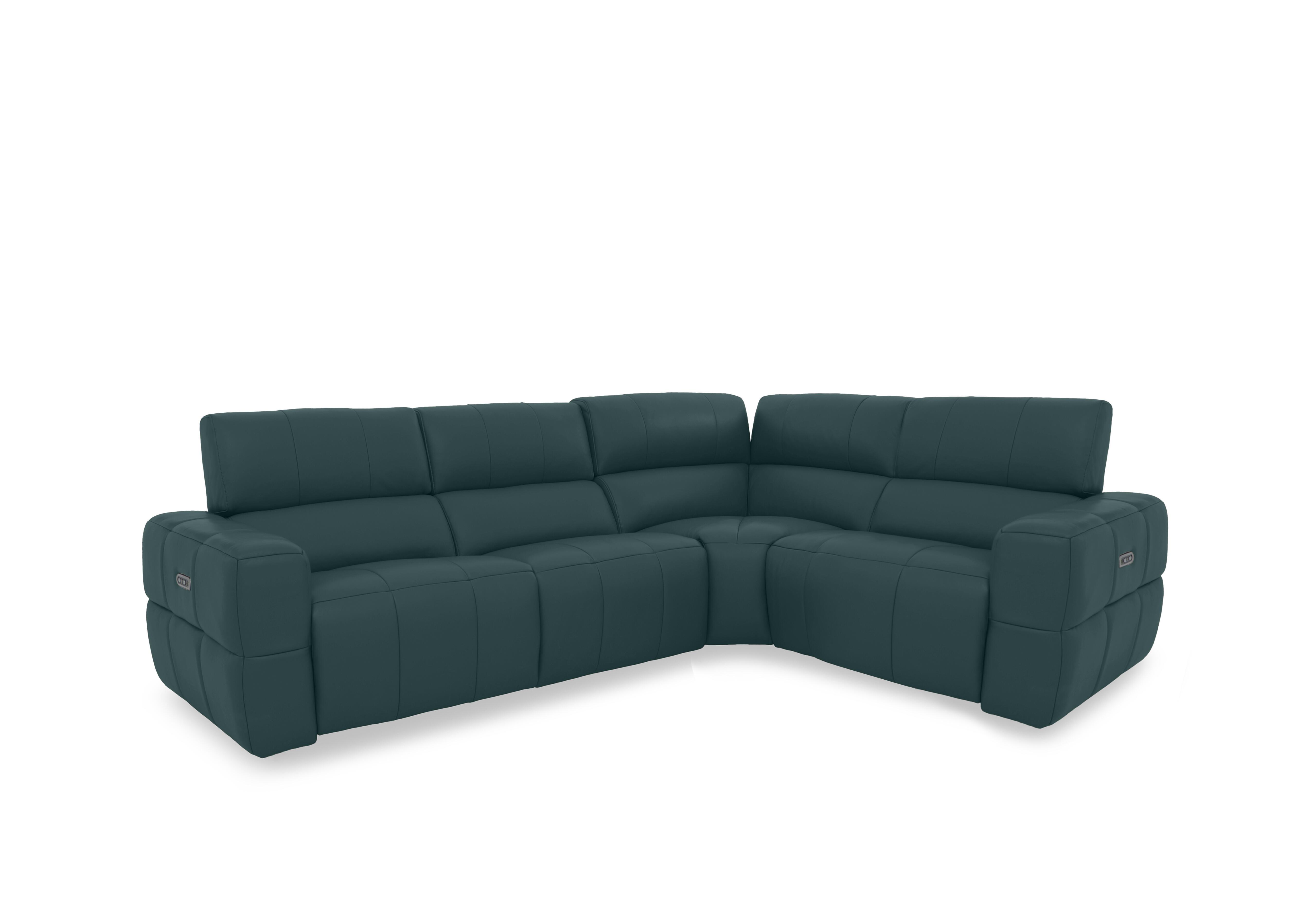 Cube Leather Power Recliner Corner Sofa with Power Headrests in Oslo Peacock Cat-40/09 on Furniture Village