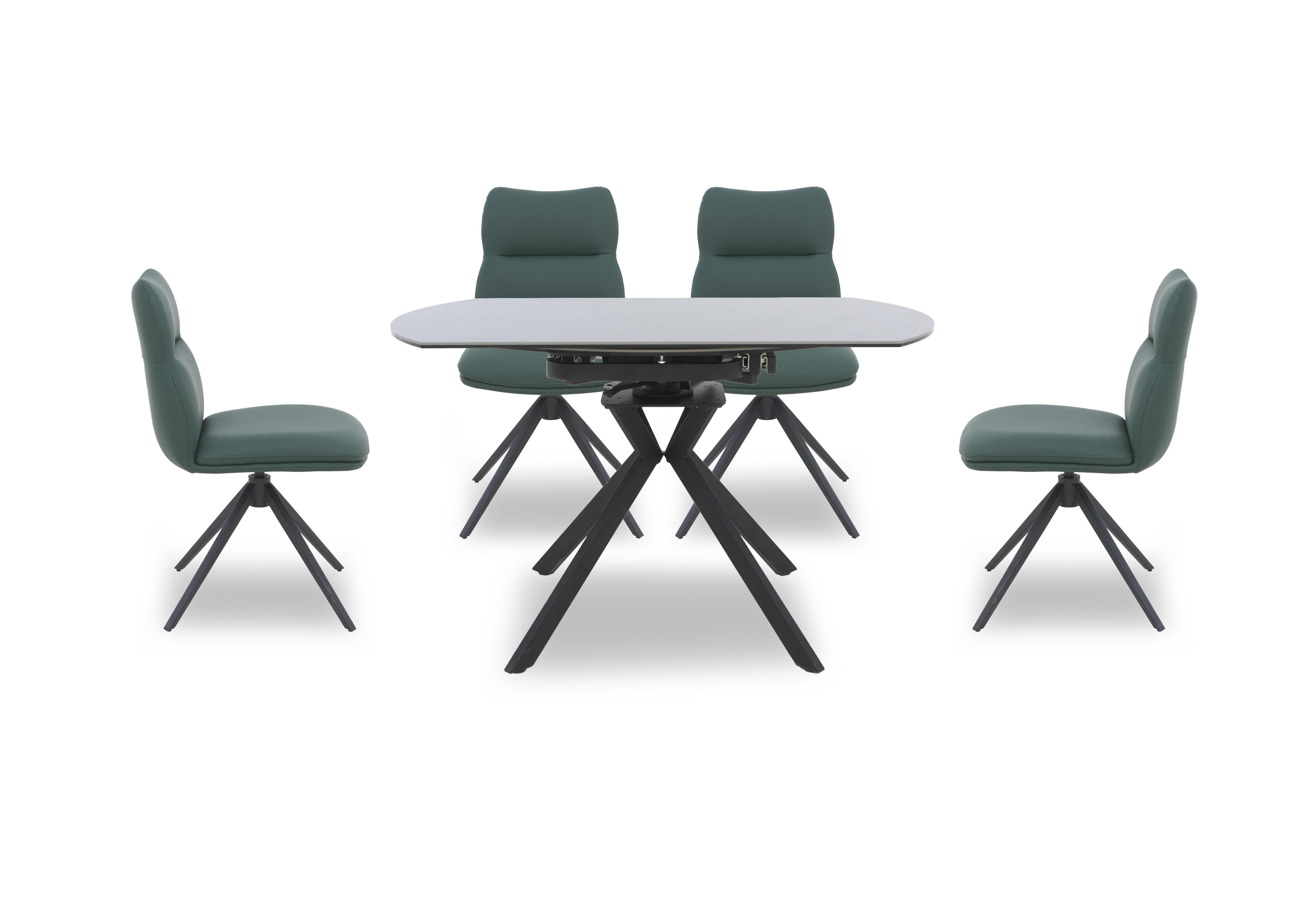 Quattro Extending Swivel Dining Table and 4 Swivel Dining Chairs in Ash-Forest Green on Furniture Village