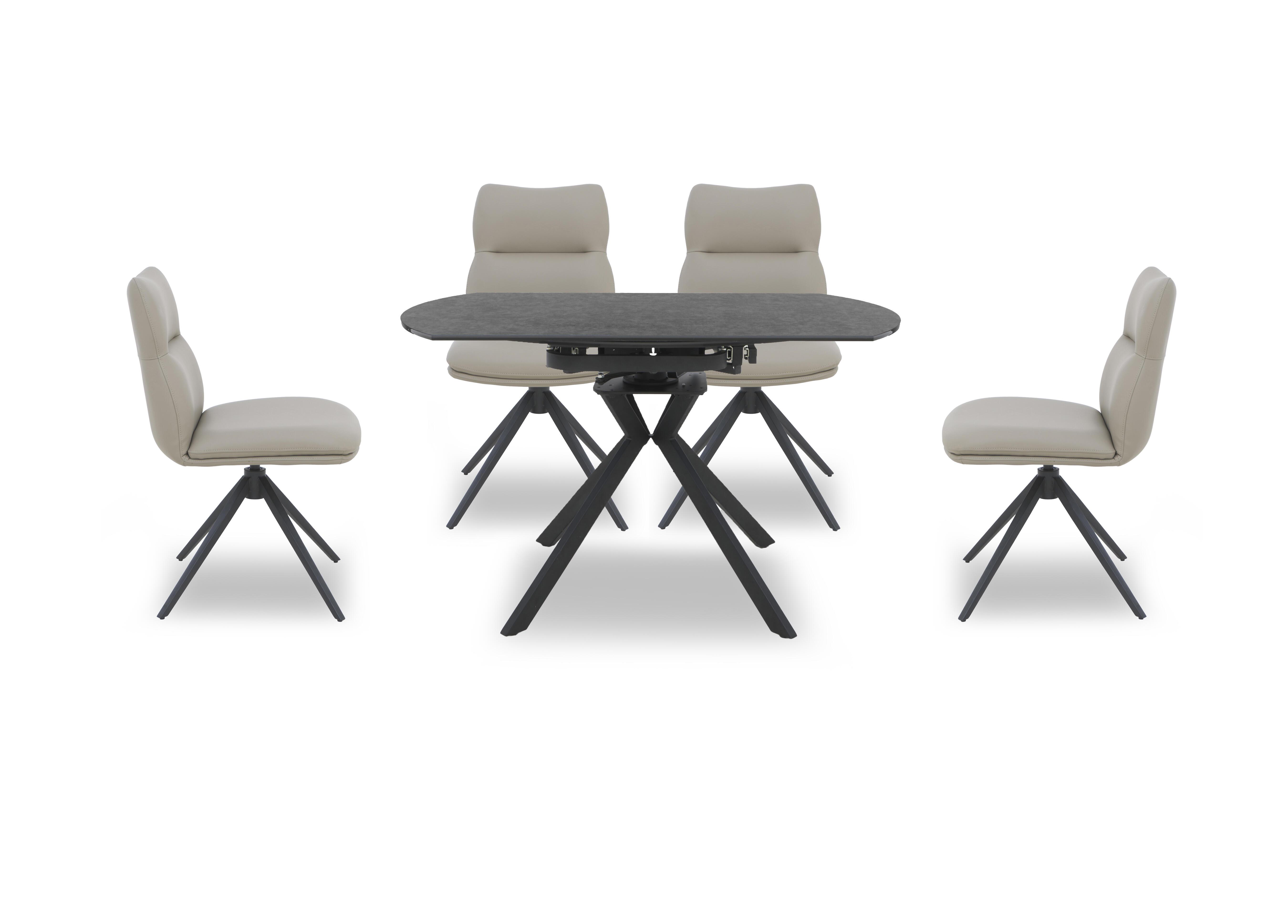Quattro Extending Swivel Dining Table and 4 Swivel Dining Chairs in Charcoal-Taupe on Furniture Village