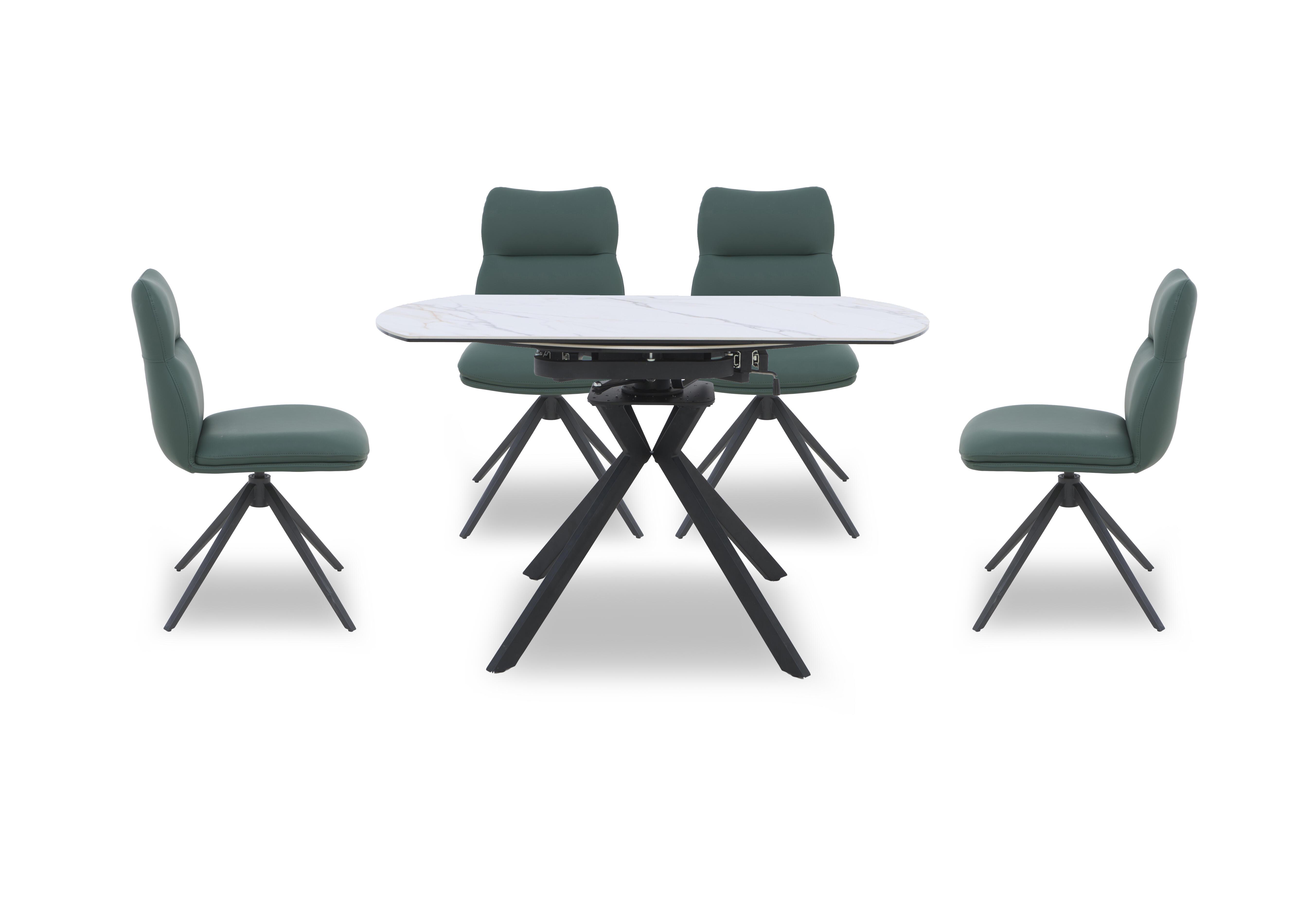 Quattro Extending Swivel Dining Table and 4 Swivel Dining Chairs in Oyster-Forest Green on Furniture Village