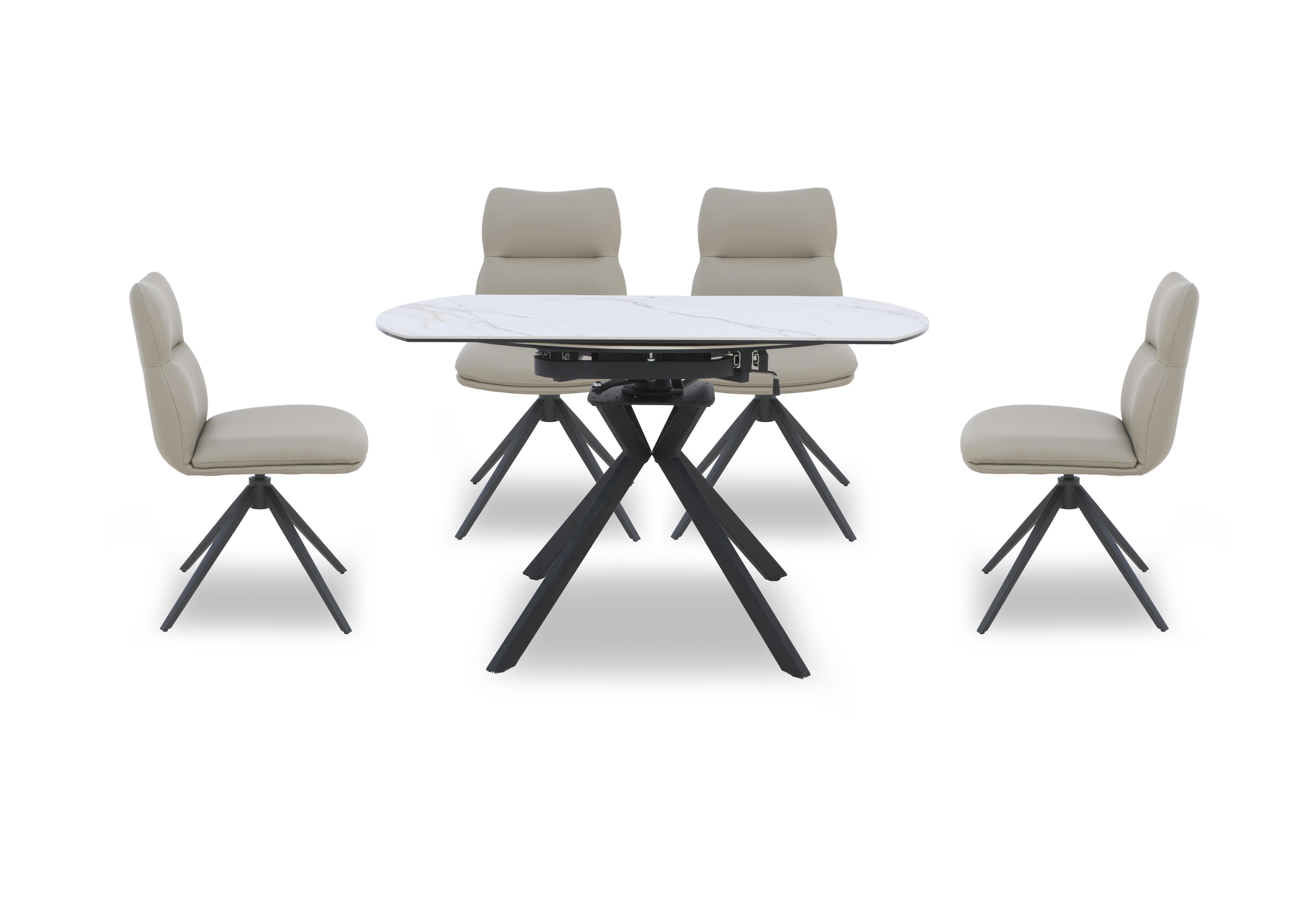 Quattro Extending Swivel Dining Table and 4 Swivel Dining Chairs in Oyster-Taupe on Furniture Village