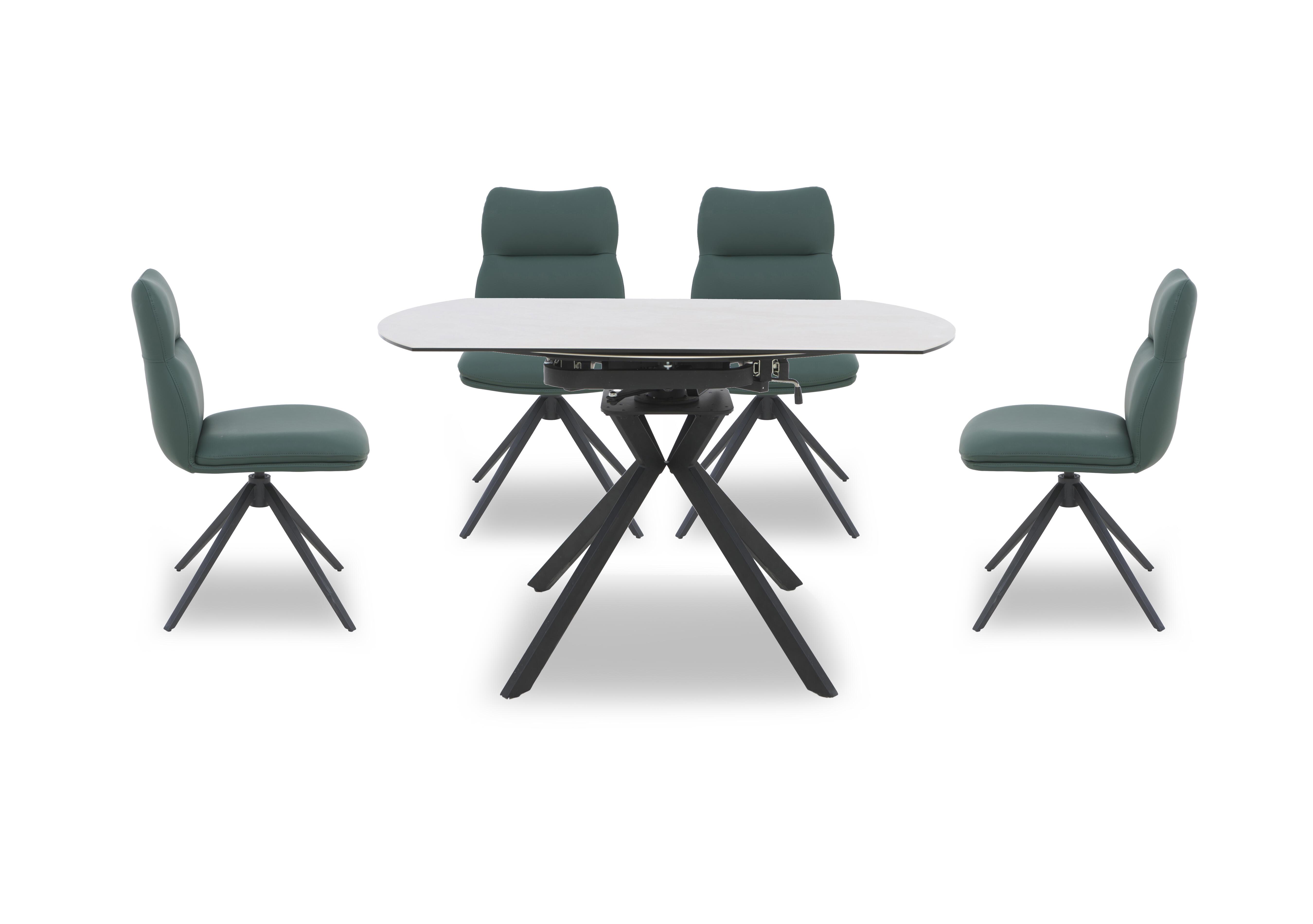 Quattro Extending Swivel Dining Table and 4 Swivel Dining Chairs in Sand-Forestgreen on Furniture Village
