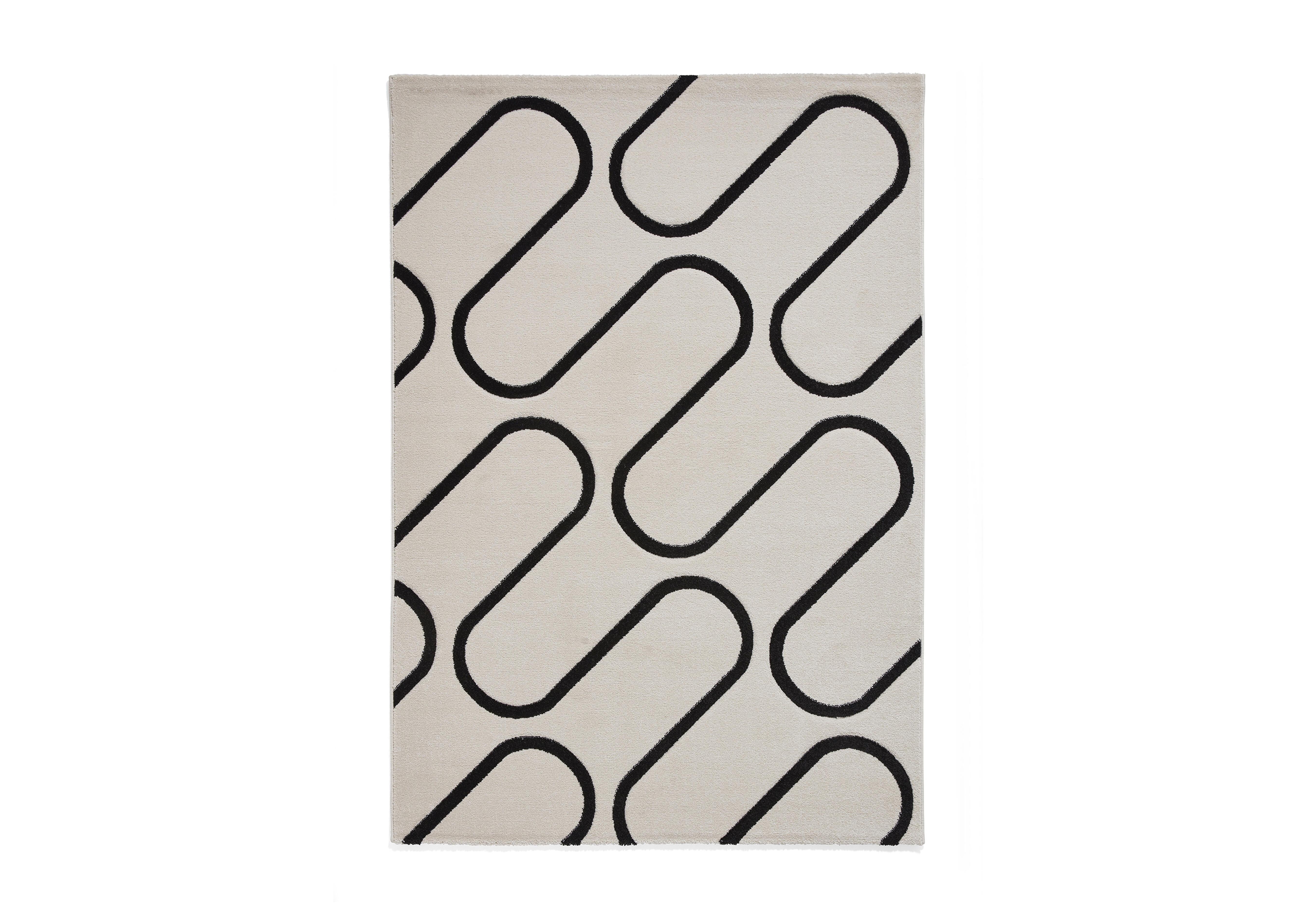Linear Curve Rug in Black-White on Furniture Village