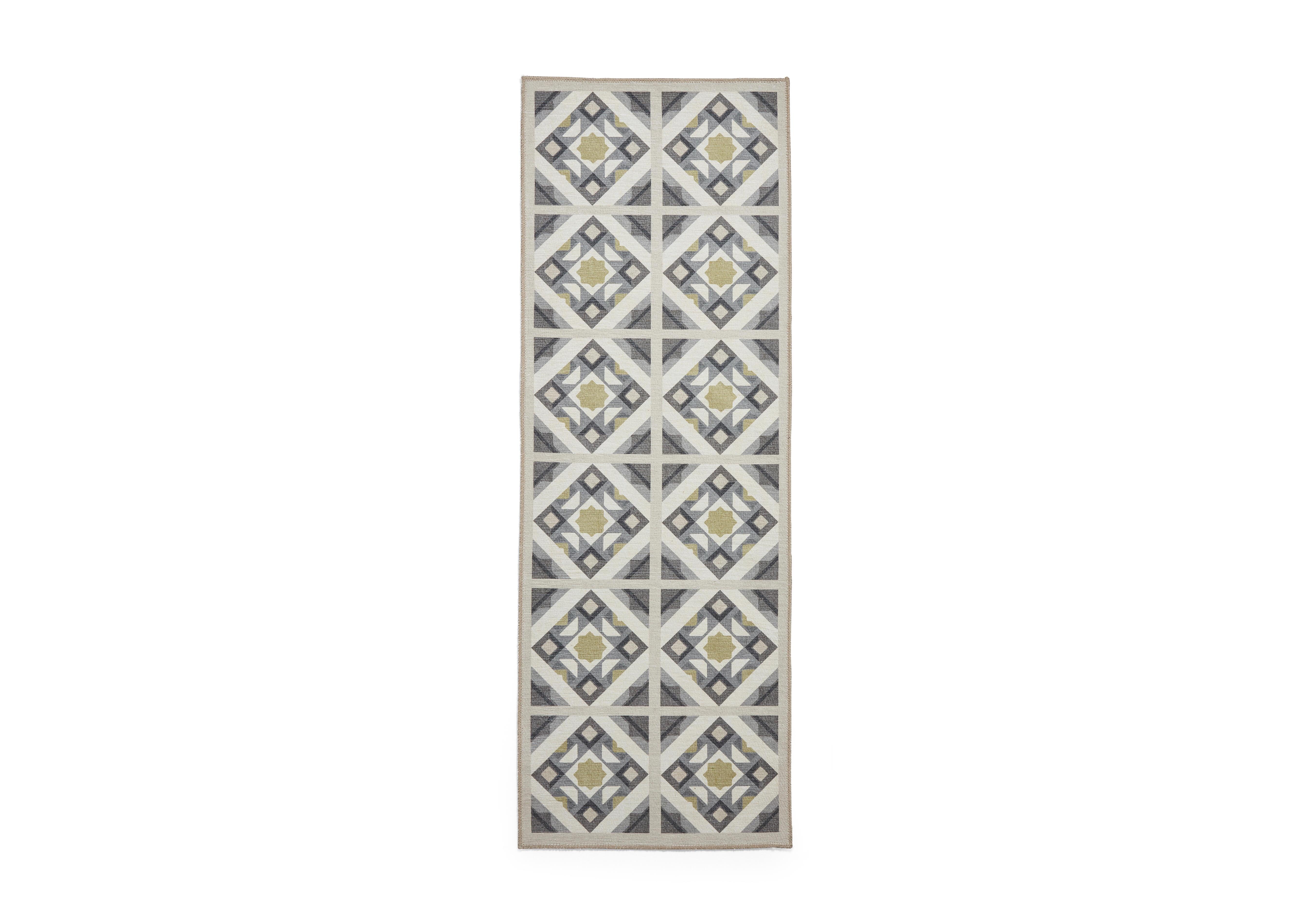 Pelari Washable Runner in Grey-Yellow on Furniture Village