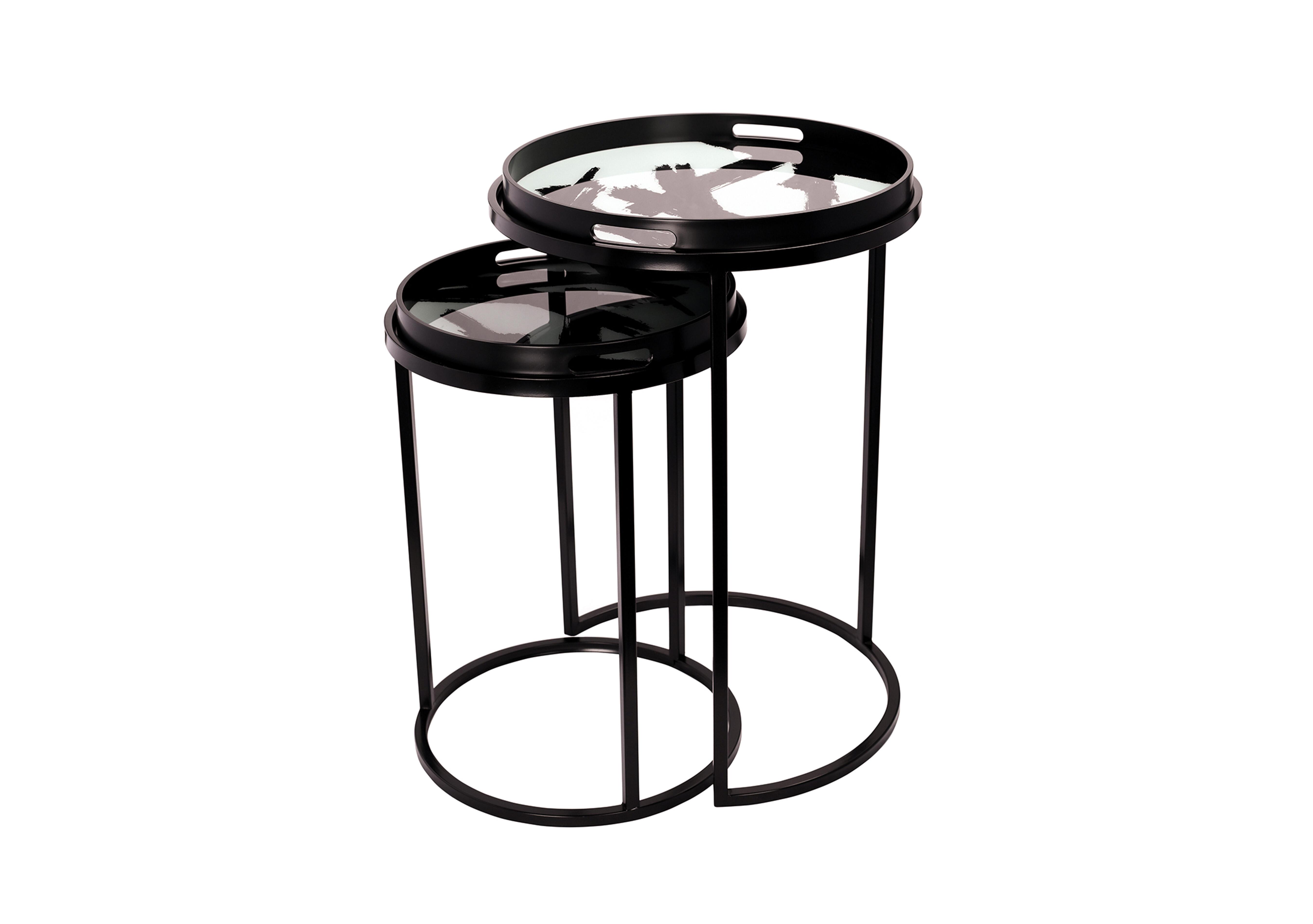 Impasto Brushstroke Set of 2 Side Tray Tables in Black on Furniture Village