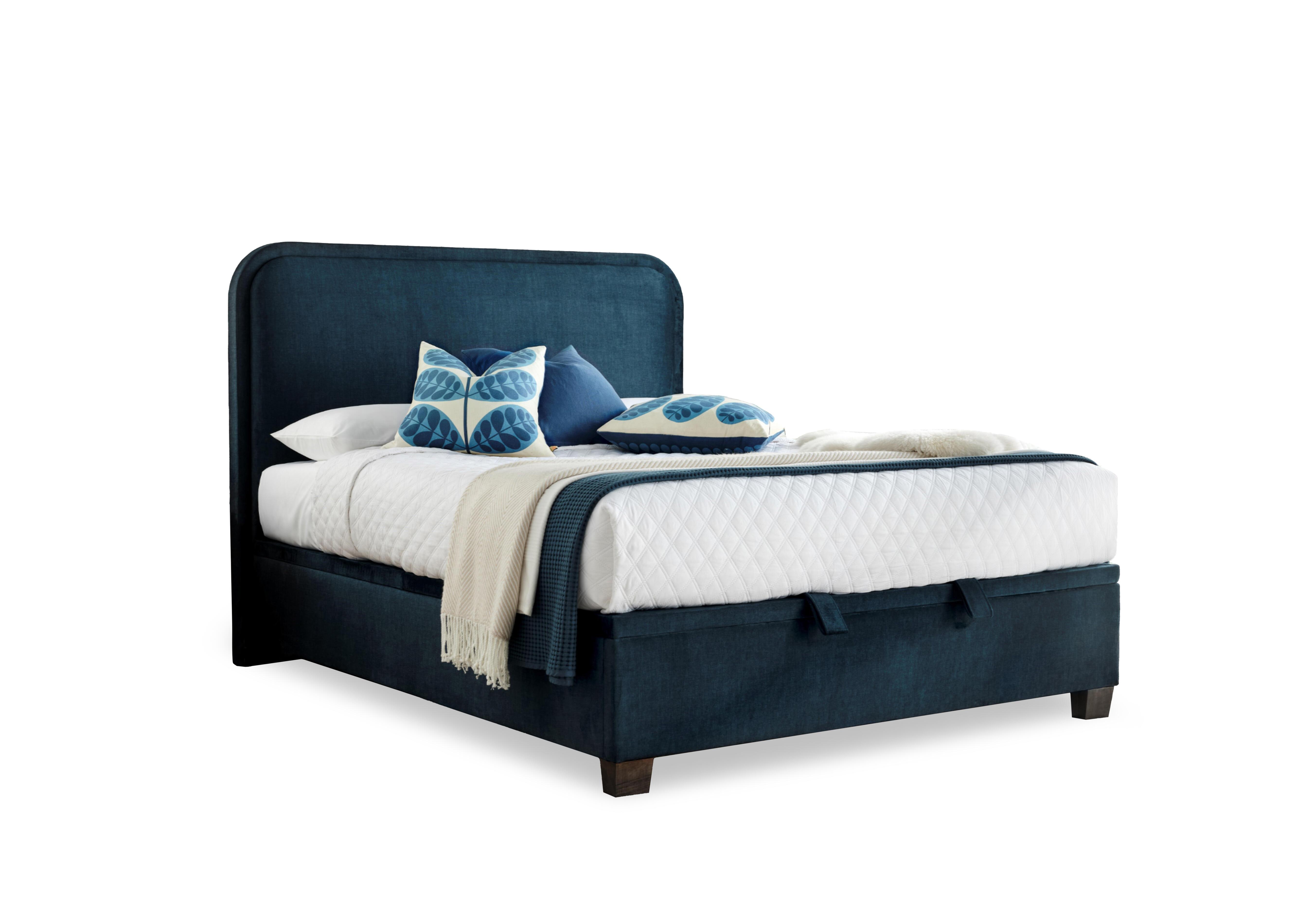 Nessie End Lift Ottoman Bed Frame in Vogue Deep Ocean Blue Velvet on Furniture Village