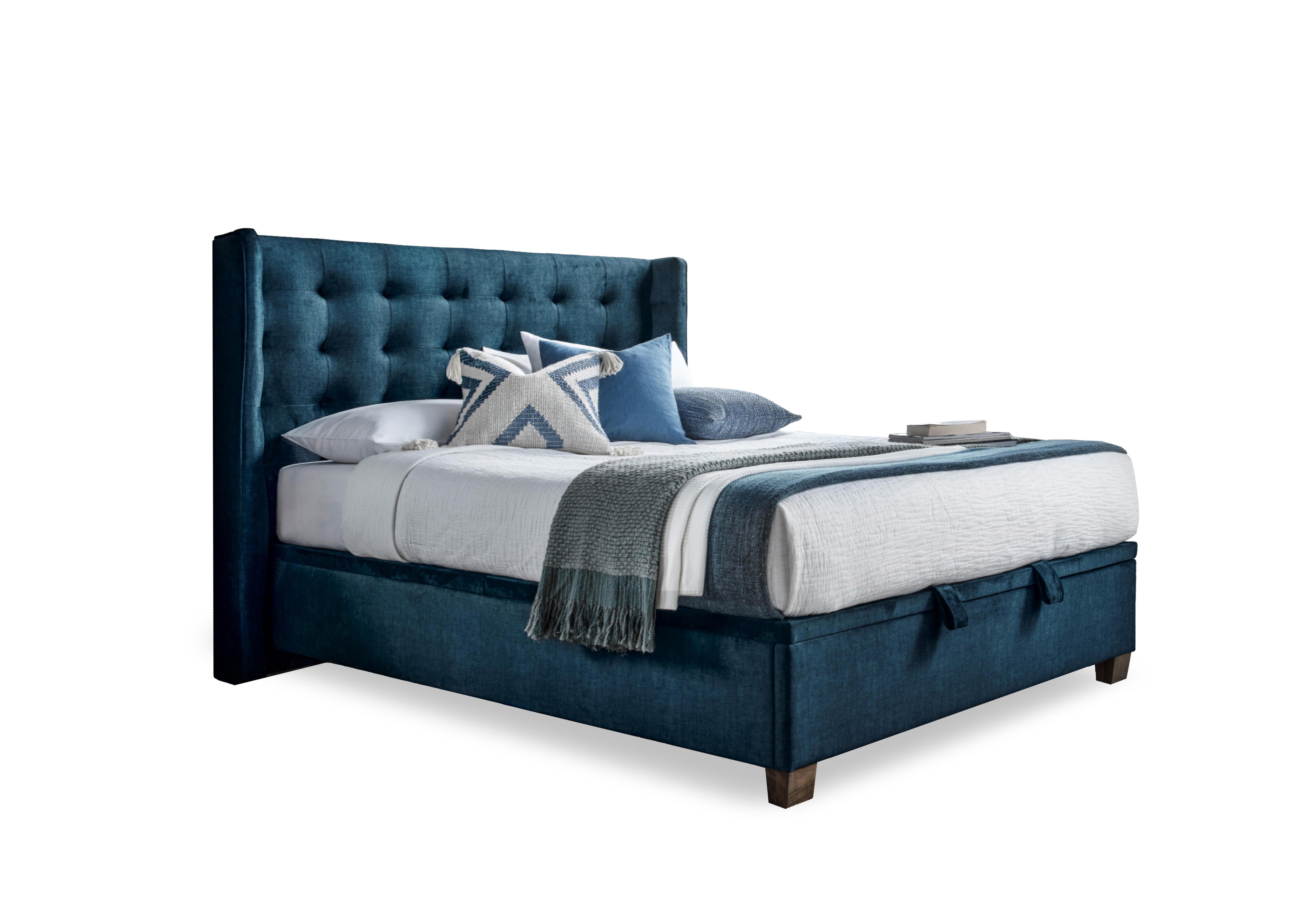 Thistle End Lift Ottoman Bed Frame in Vogue Deep Ocean Blue Velvet on Furniture Village