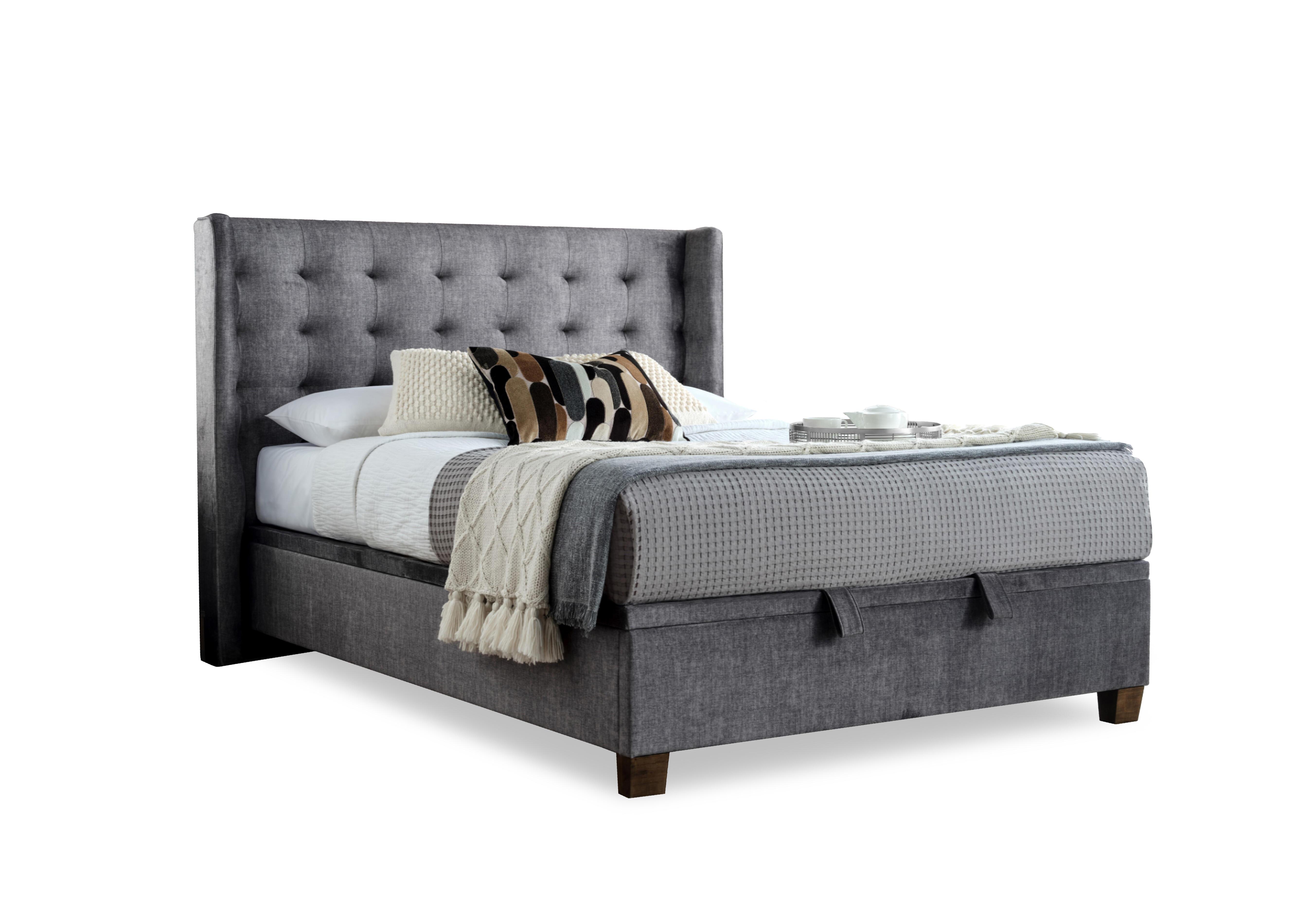 Thistle End Lift Ottoman Bed Frame in Vogue Grey Velvet on Furniture Village