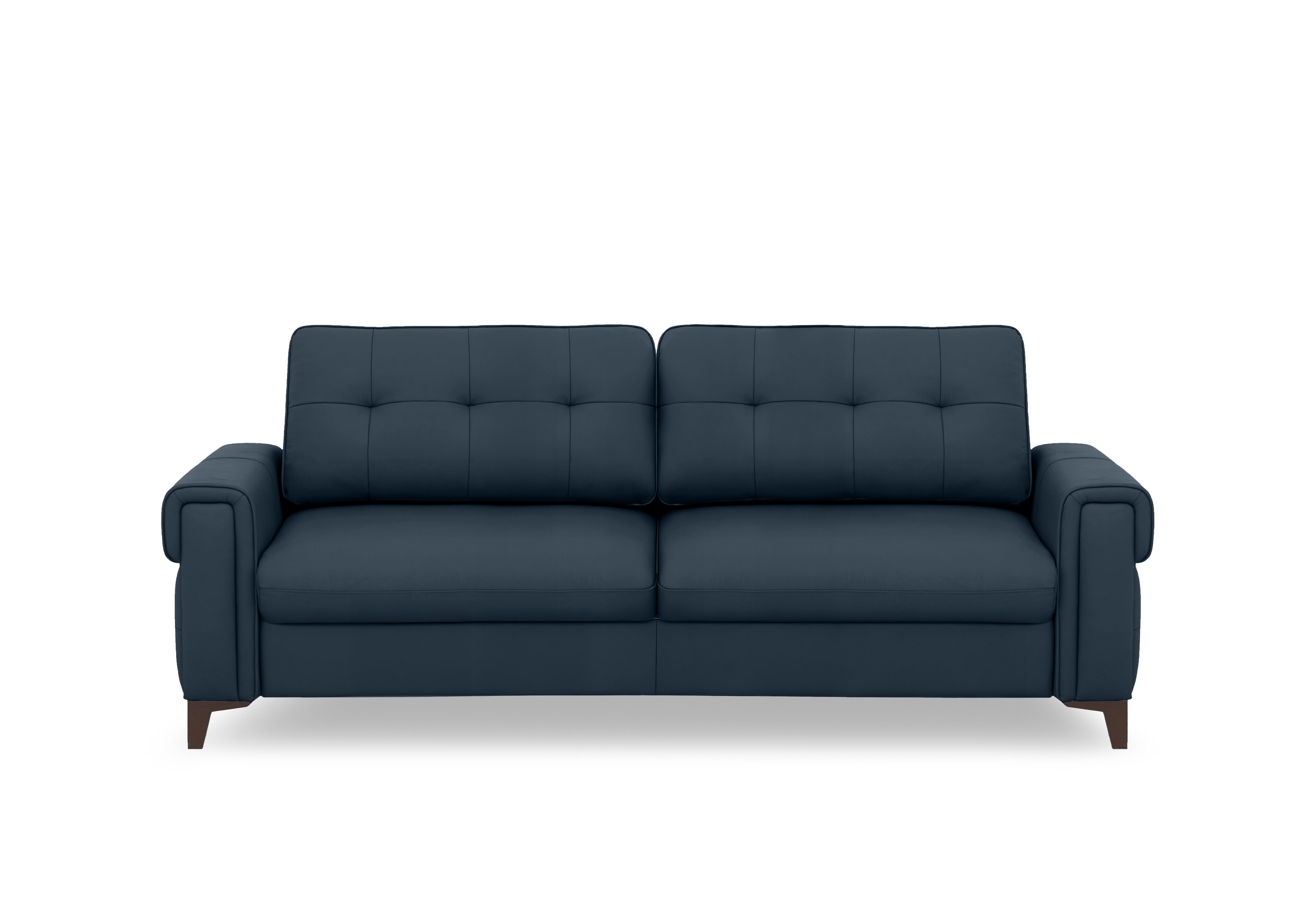 Zoom Leather 3 Seater Sofa Bed in Natural Milled Navy La-4828 on Furniture Village