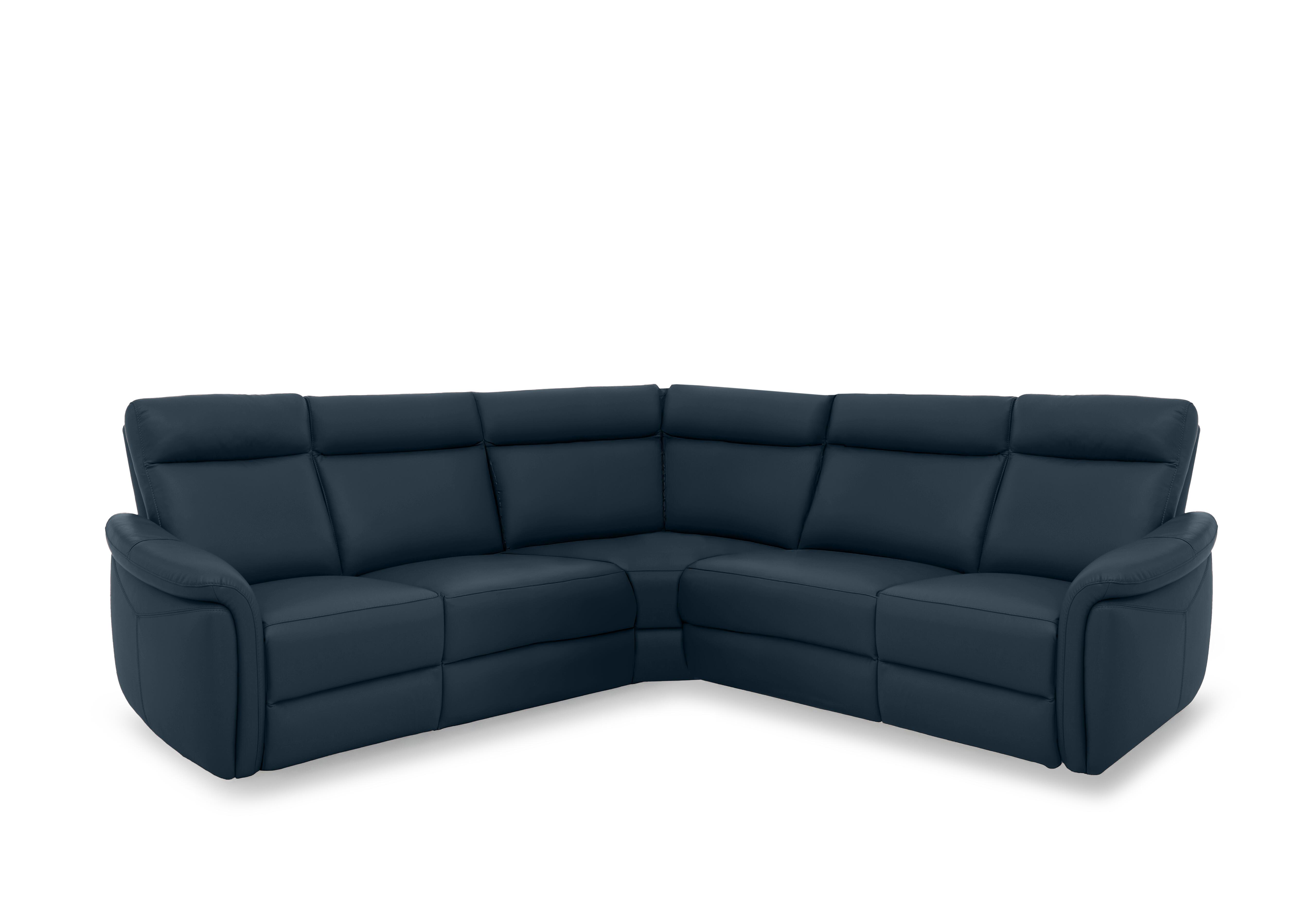 Dublin Leather Large Power Recliner Corner Sofa with Power Headrests in Natural Milled Navy La-4828 on Furniture Village