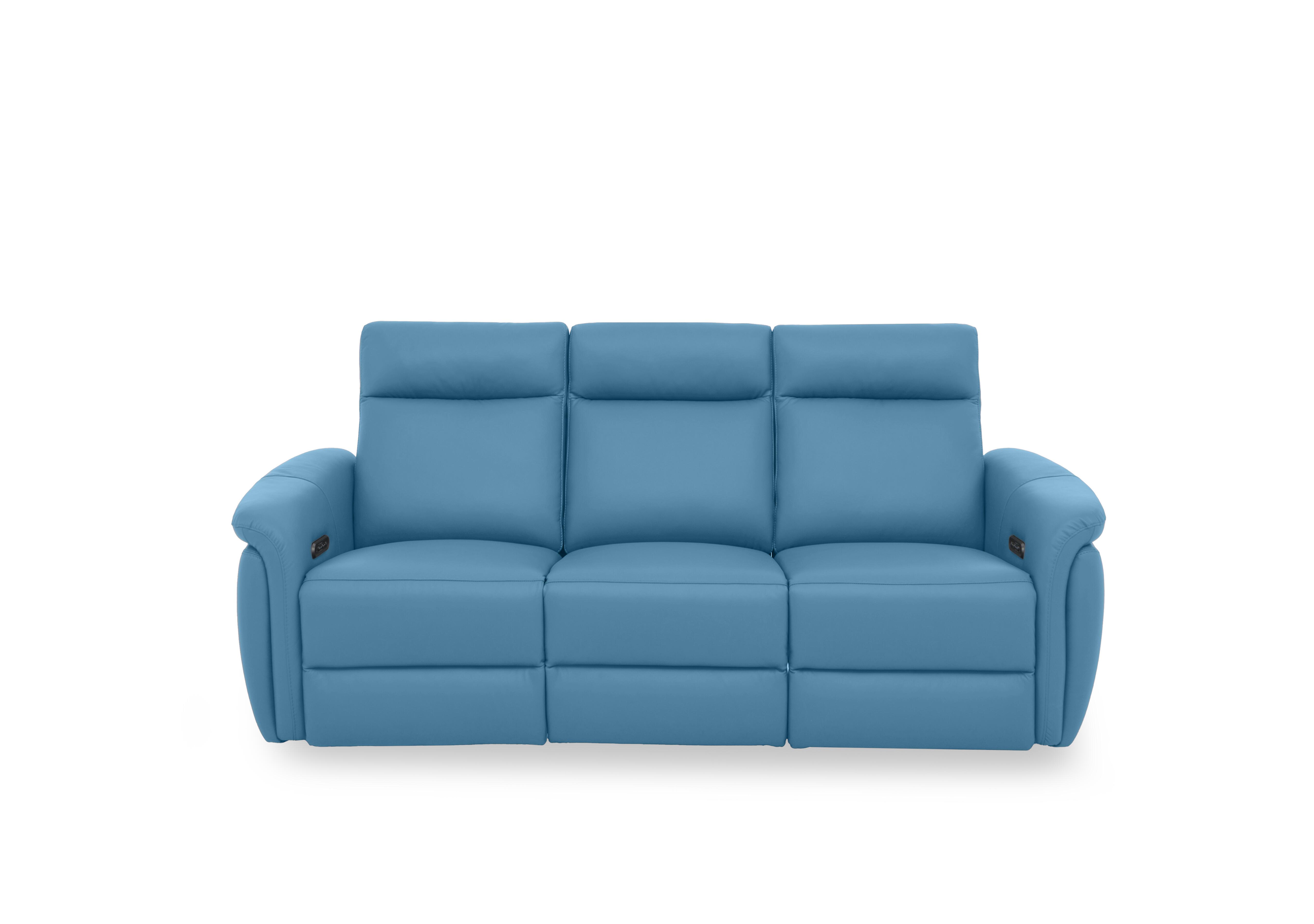 Dublin Leather 3 Seater Power Recliner Sofa with Power Headrests in Blu Le-9312 on Furniture Village