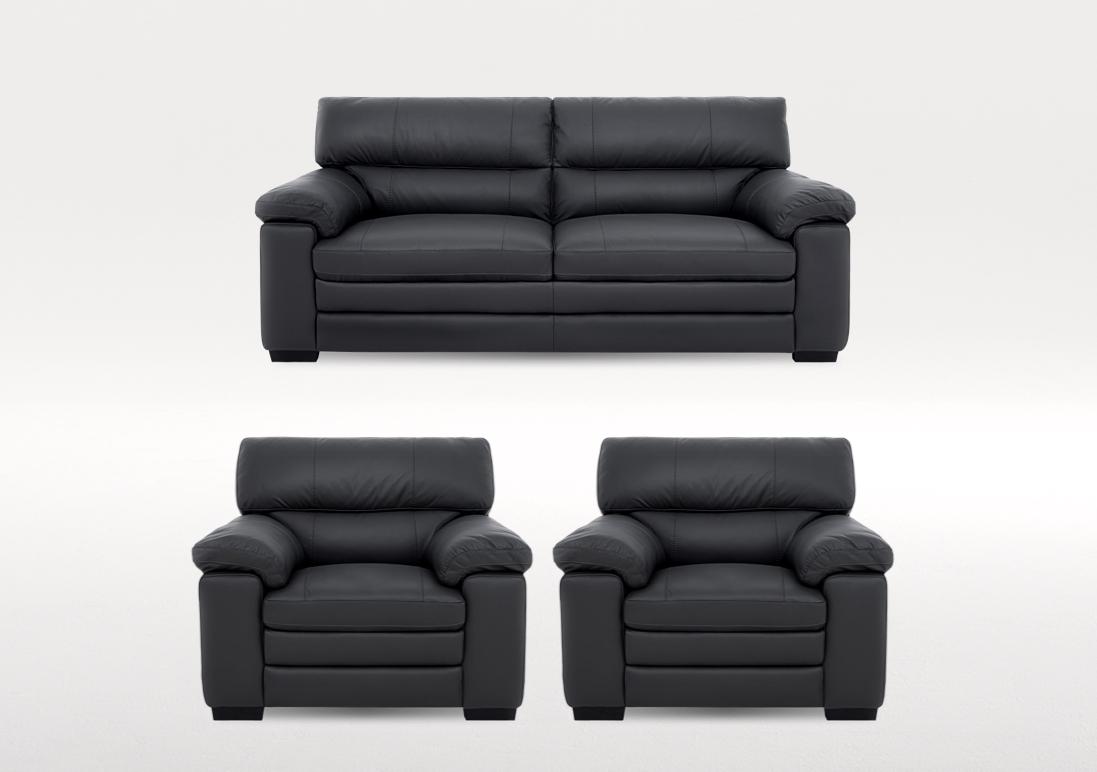 Cozee 2 Seater Leather Sofa and 2 Leather Armchairs Set in Nw-517e Shale Grey on Furniture Village