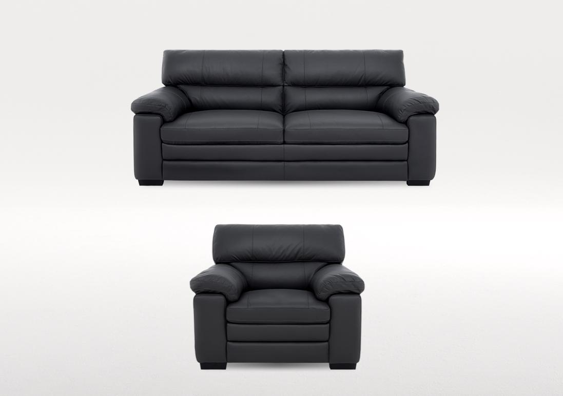 Cozee 2 Seater Leather Sofa and Leather Armchair Set in Nw-517e Shale Grey on Furniture Village