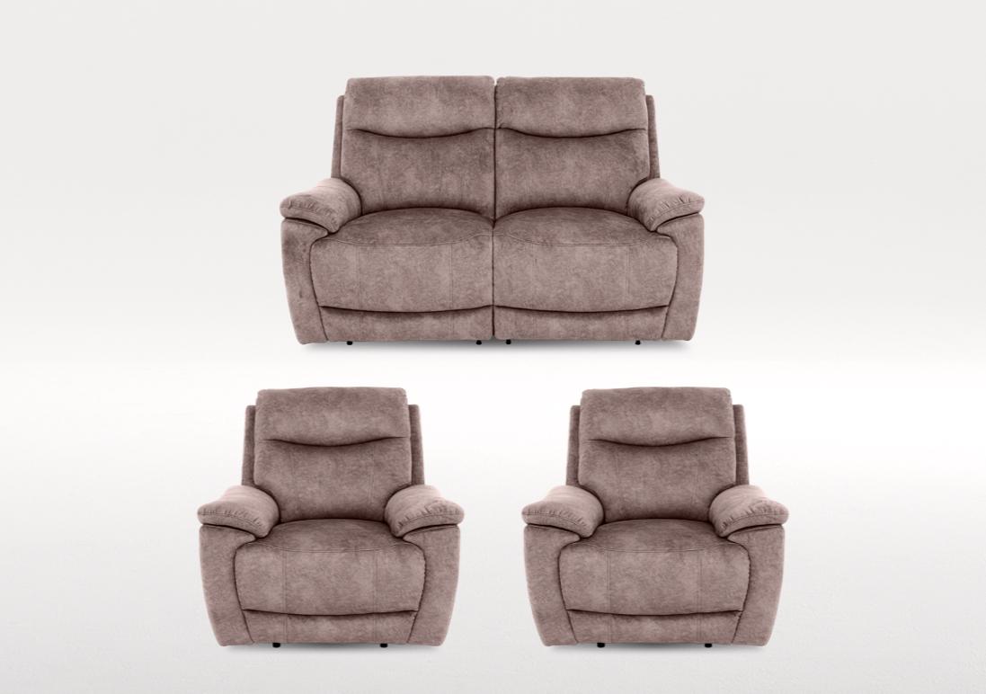 Sloane 2 Seater Fabric Power Recliner Sofa and 2 Fabric Power Recliner Armchairs Set in 18175 Marble Charcoal Grey on Furniture Village