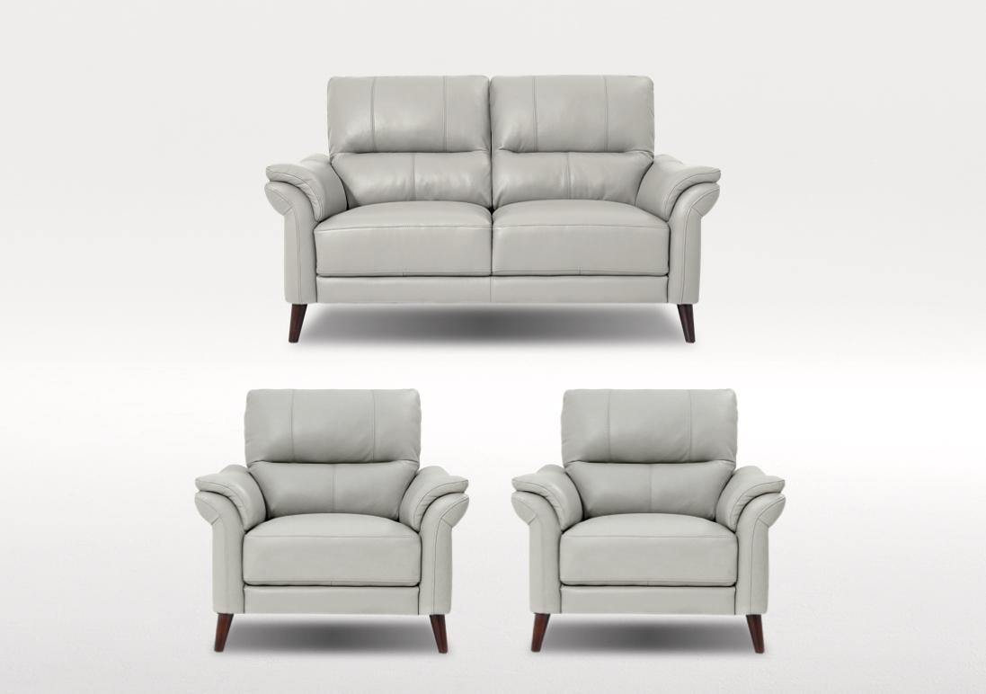Winner 2 Seater Leather Sofa and 2 Leather Armchairs Set in Oslo Cat-40/27 Light Grey on Furniture Village