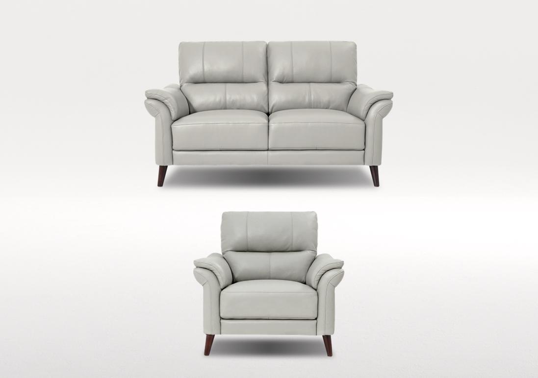 Winner 2 Seater Leather Sofa and Leather Armchair Set in Oslo Cat-40/27 Light Grey on Furniture Village