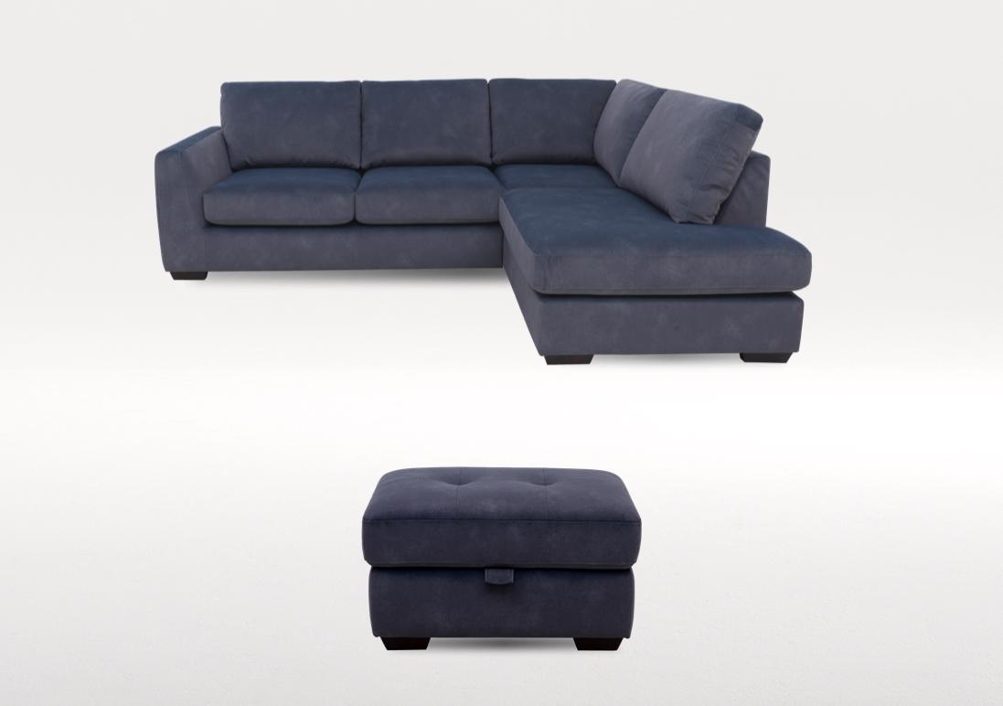 Dinky Fabric Corner Chaise End Sofa and Large Storage Footstool Set in Dexter Shadow 43519 on Furniture Village