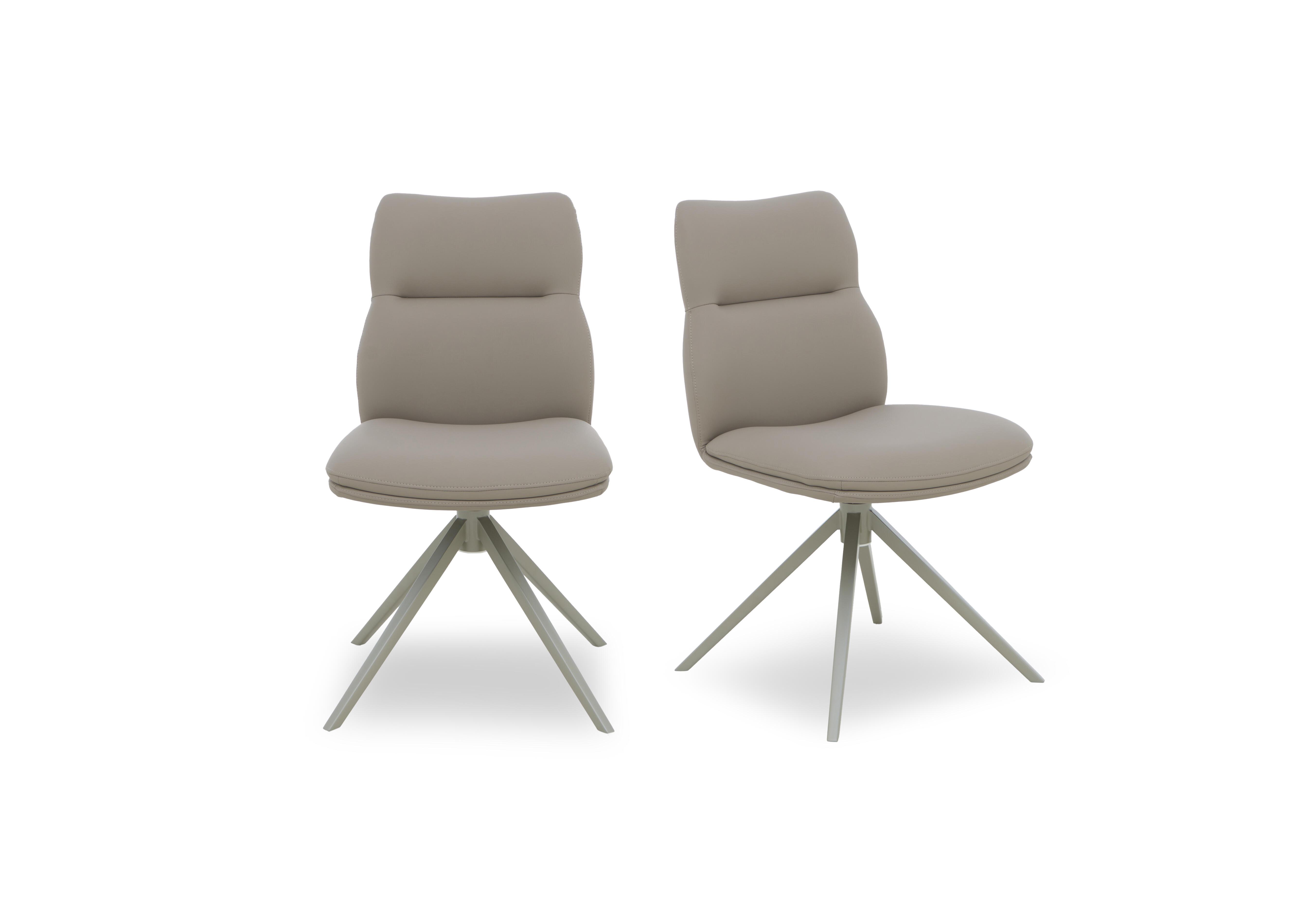 Diva Pair of Swivel Dining Chairs in Light Taupe - Silver on Furniture Village