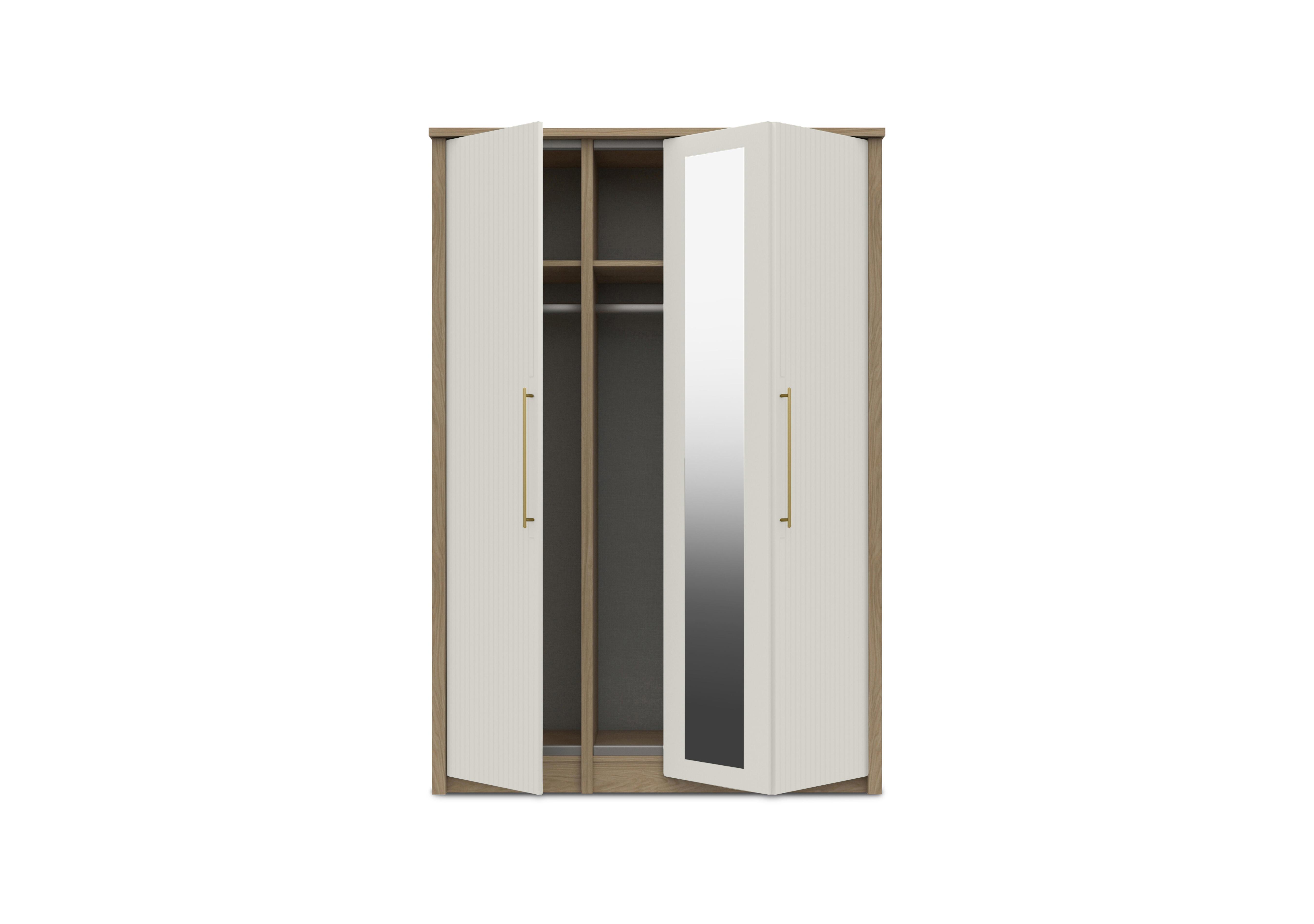Chelsea 3 Door Bifold Wardrobe with Mirror Door and Gold Handles in Snow White on Furniture Village