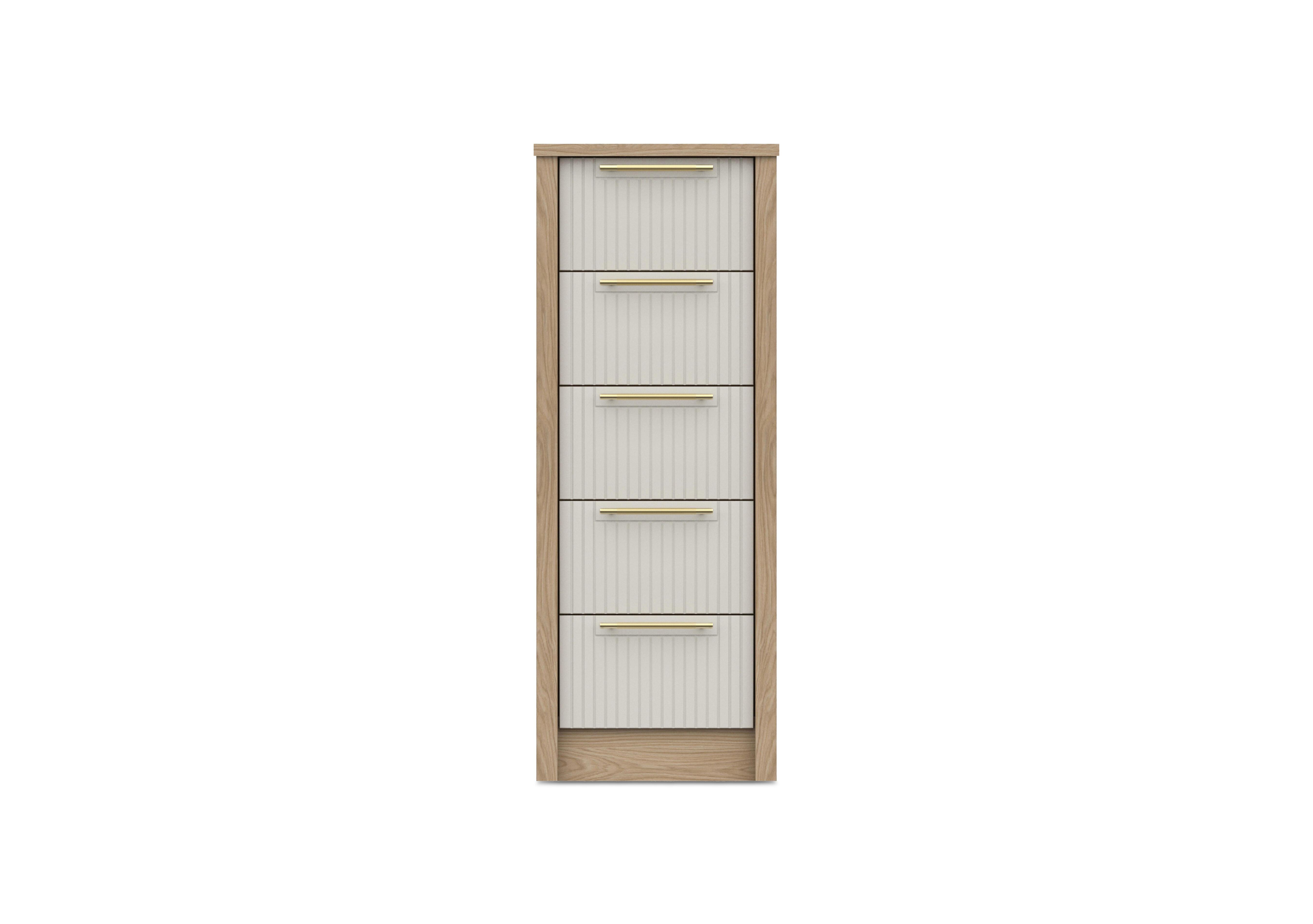 Chelsea 5 Drawer Tall Boy with Gold Handles in Snow White on Furniture Village