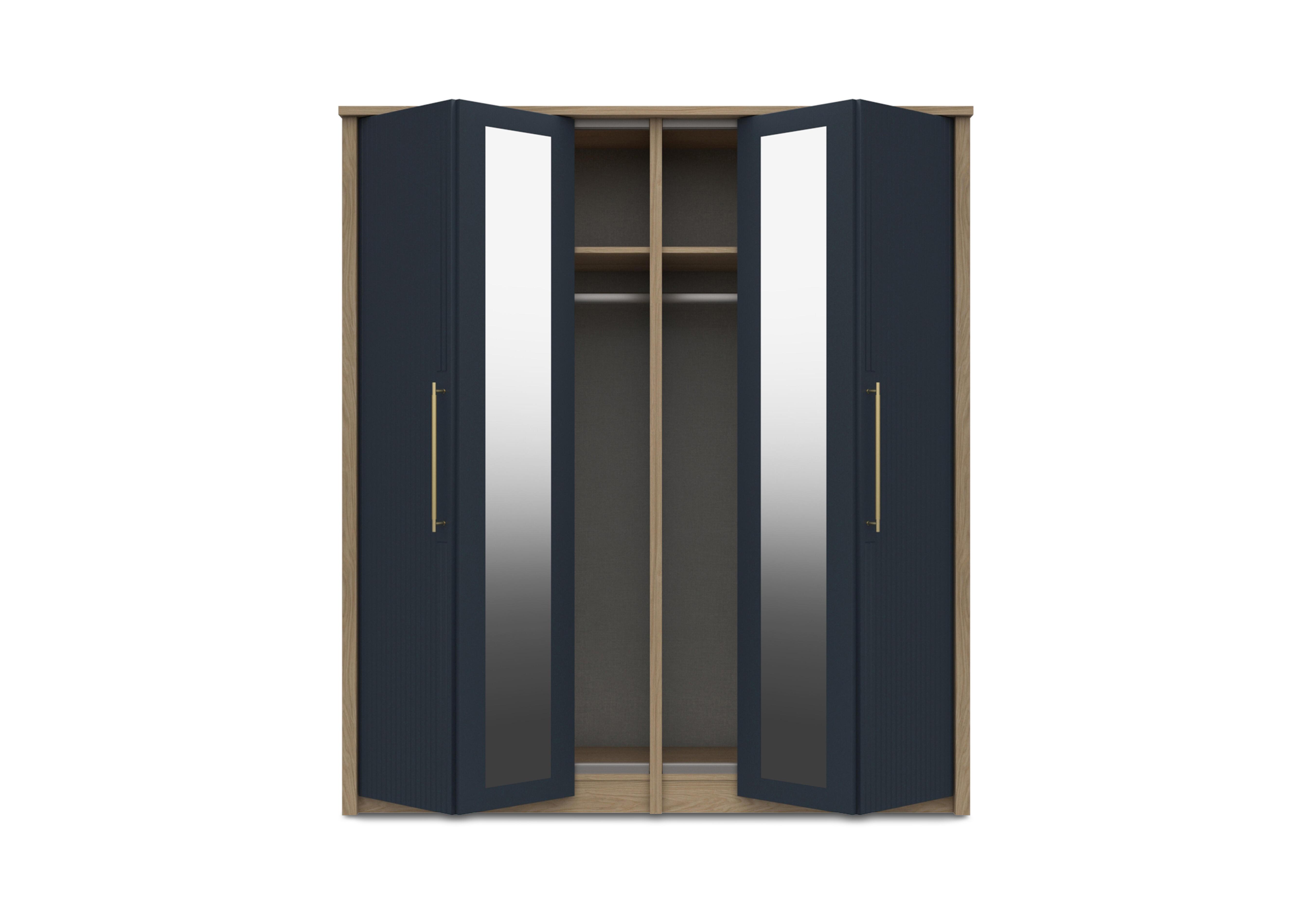 Chelsea 4 Door Bifold Wardrobe with 2 Mirror Doors and Gold Handles in Royal Blue on Furniture Village