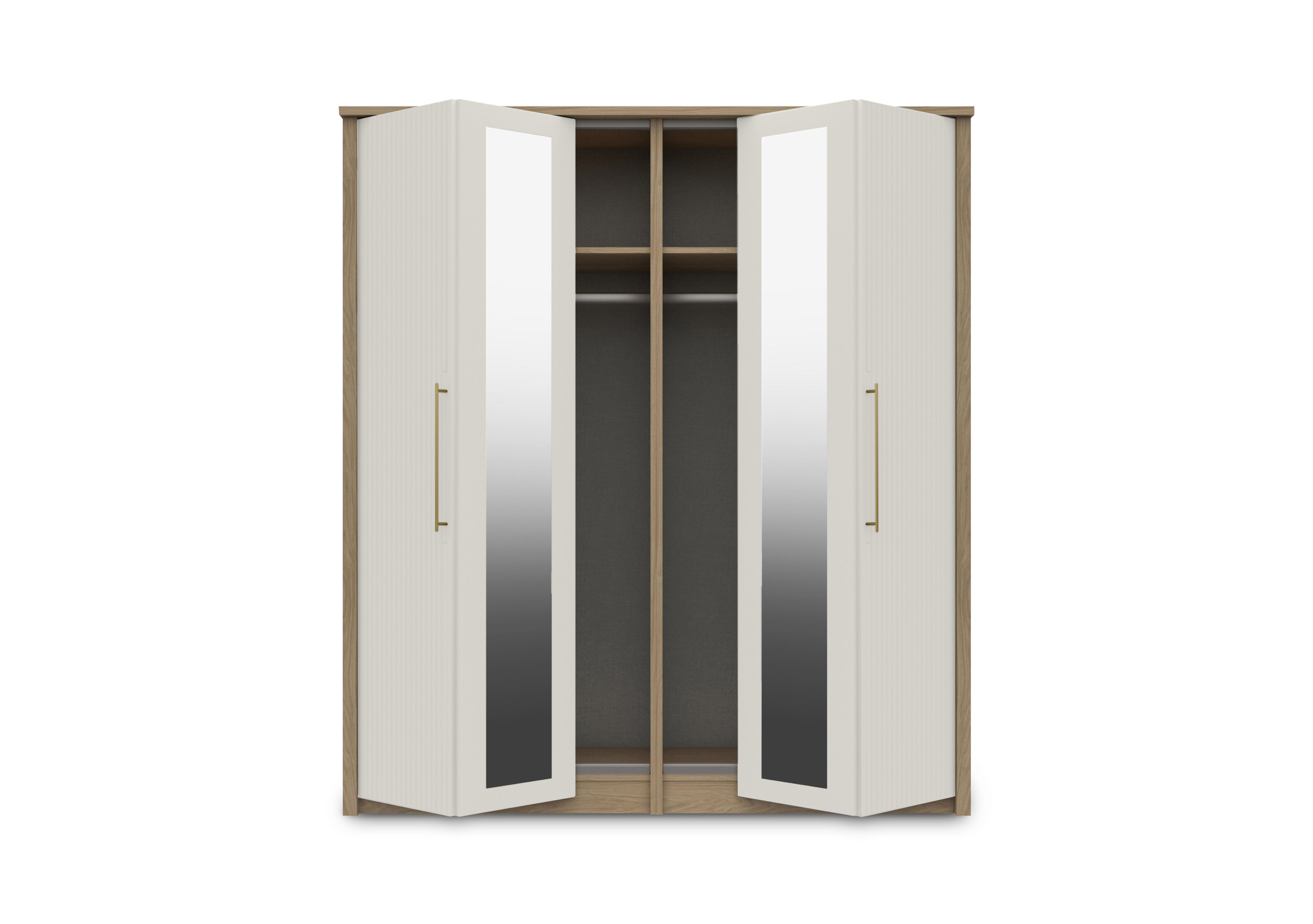 Chelsea 4 Door Bifold Wardrobe with 2 Mirror Doors and Gold Handles in Snow White on Furniture Village