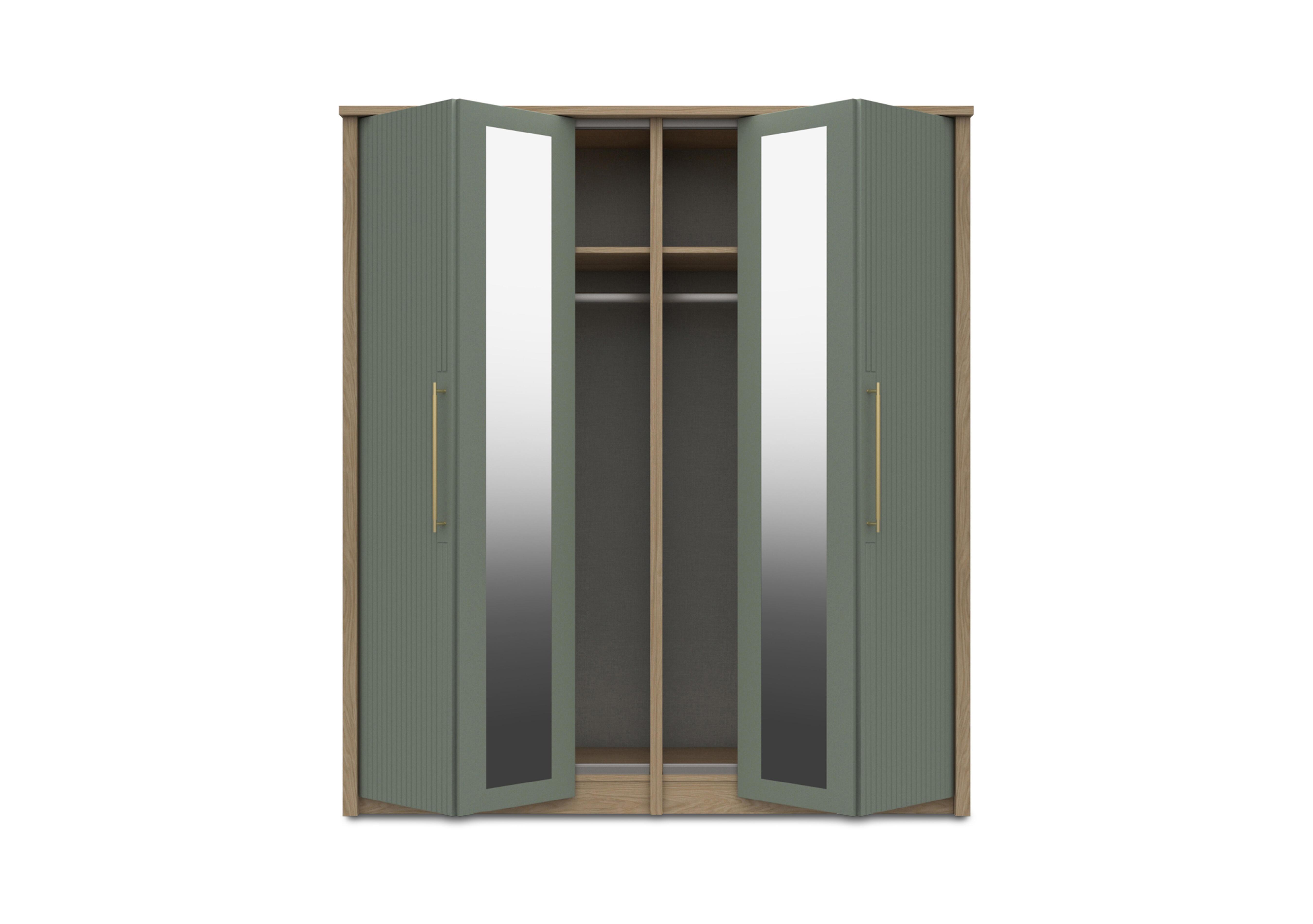 Chelsea 4 Door Bifold Wardrobe with 2 Mirror Doors and Gold Handles in Soft Fern on Furniture Village
