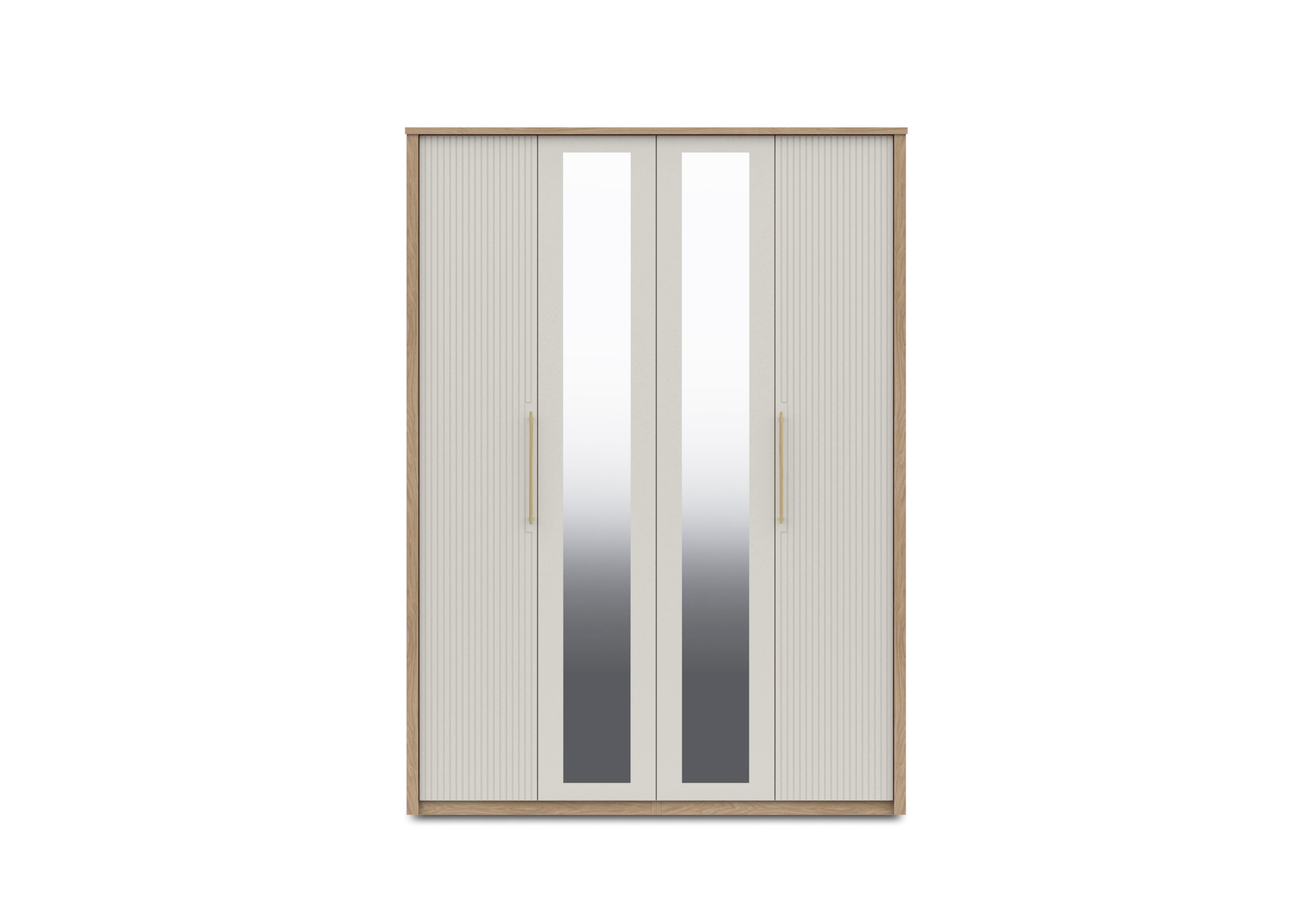Chelsea 4 Door Tall Wardrobe with 2 Mirror Doors and Gold Handles in Snow White on Furniture Village