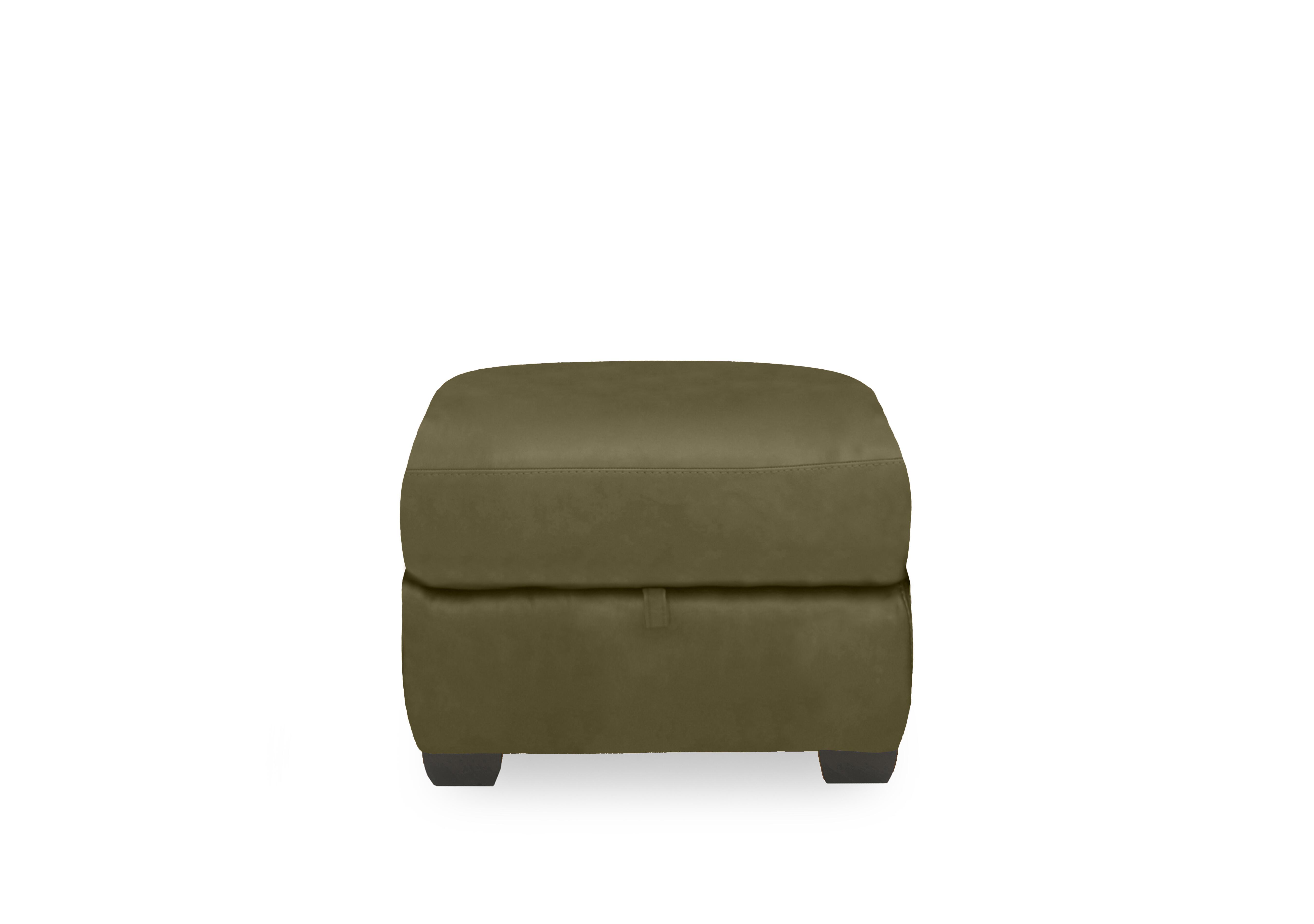 Compact Collection Titch Leather Storage Footstool in Ca-699e Olive Green on Furniture Village