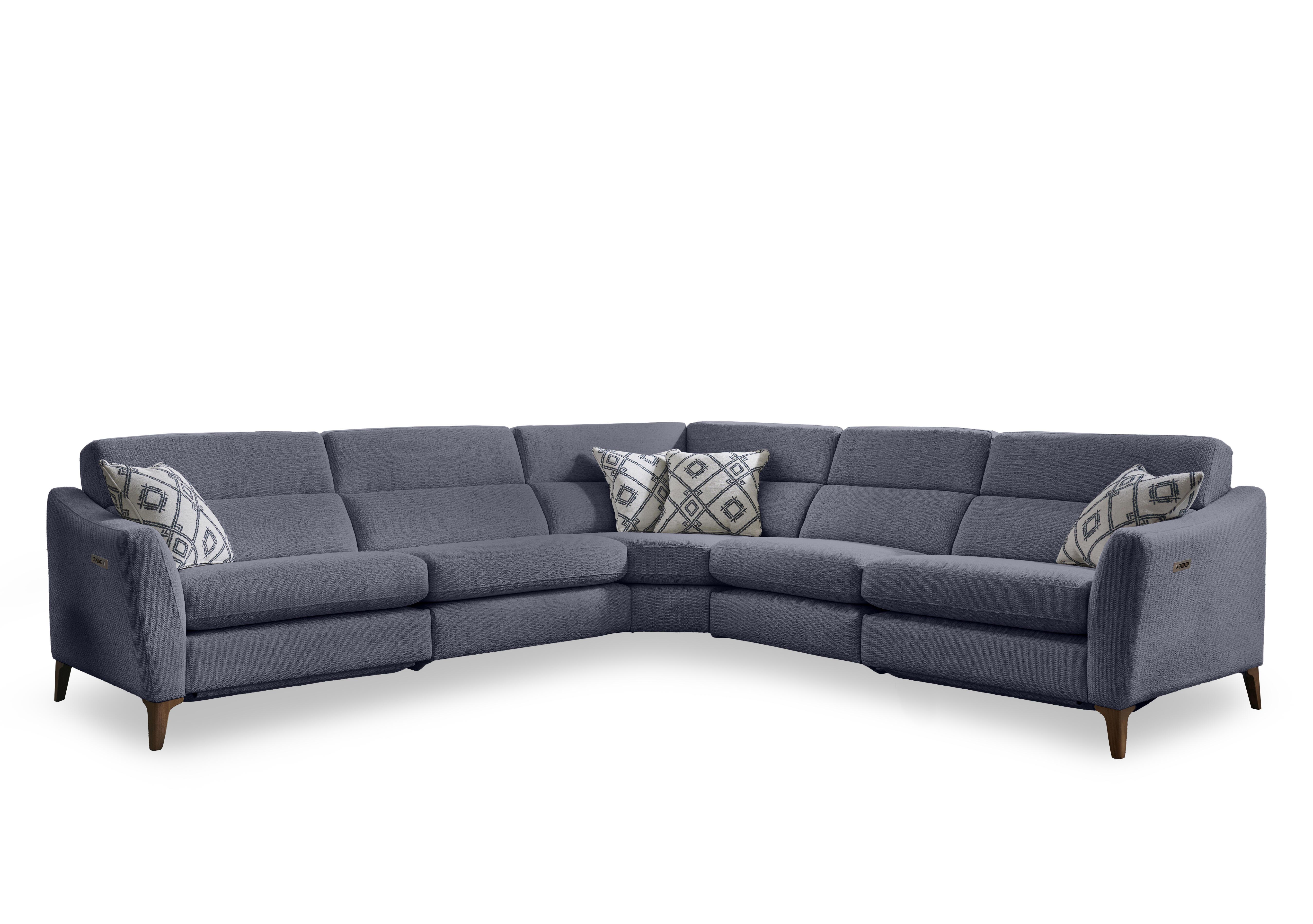 Moderna Large Power Recliner Corner Sofa with Power Telescopic Headrests in Blr Marine Sw on Furniture Village