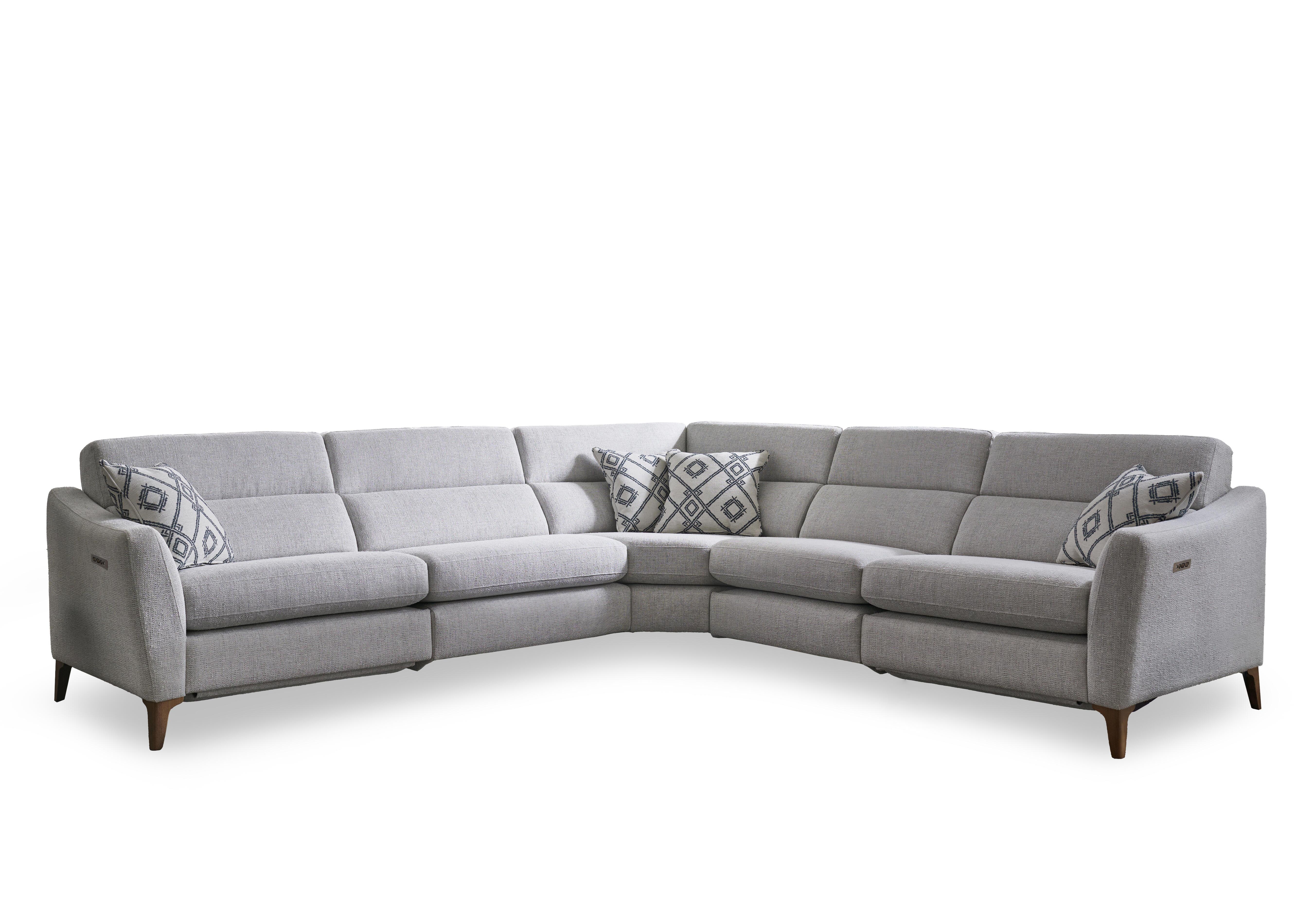 Moderna Large Power Recliner Corner Sofa with Power Telescopic Headrests in Blr Pearl Sw on Furniture Village