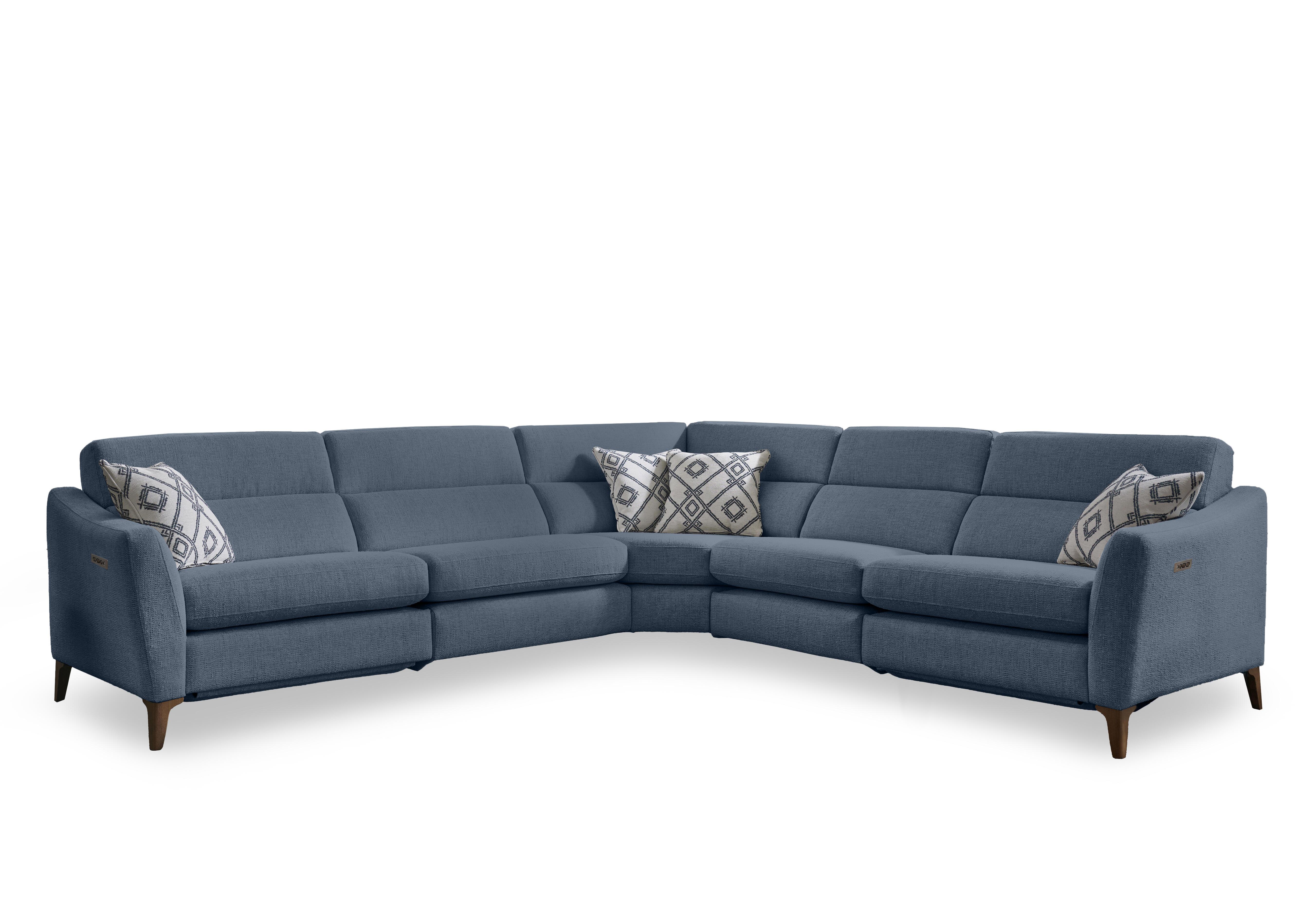 Moderna Large Power Recliner Corner Sofa with Power Telescopic Headrests in Mht Airforce Sw on Furniture Village