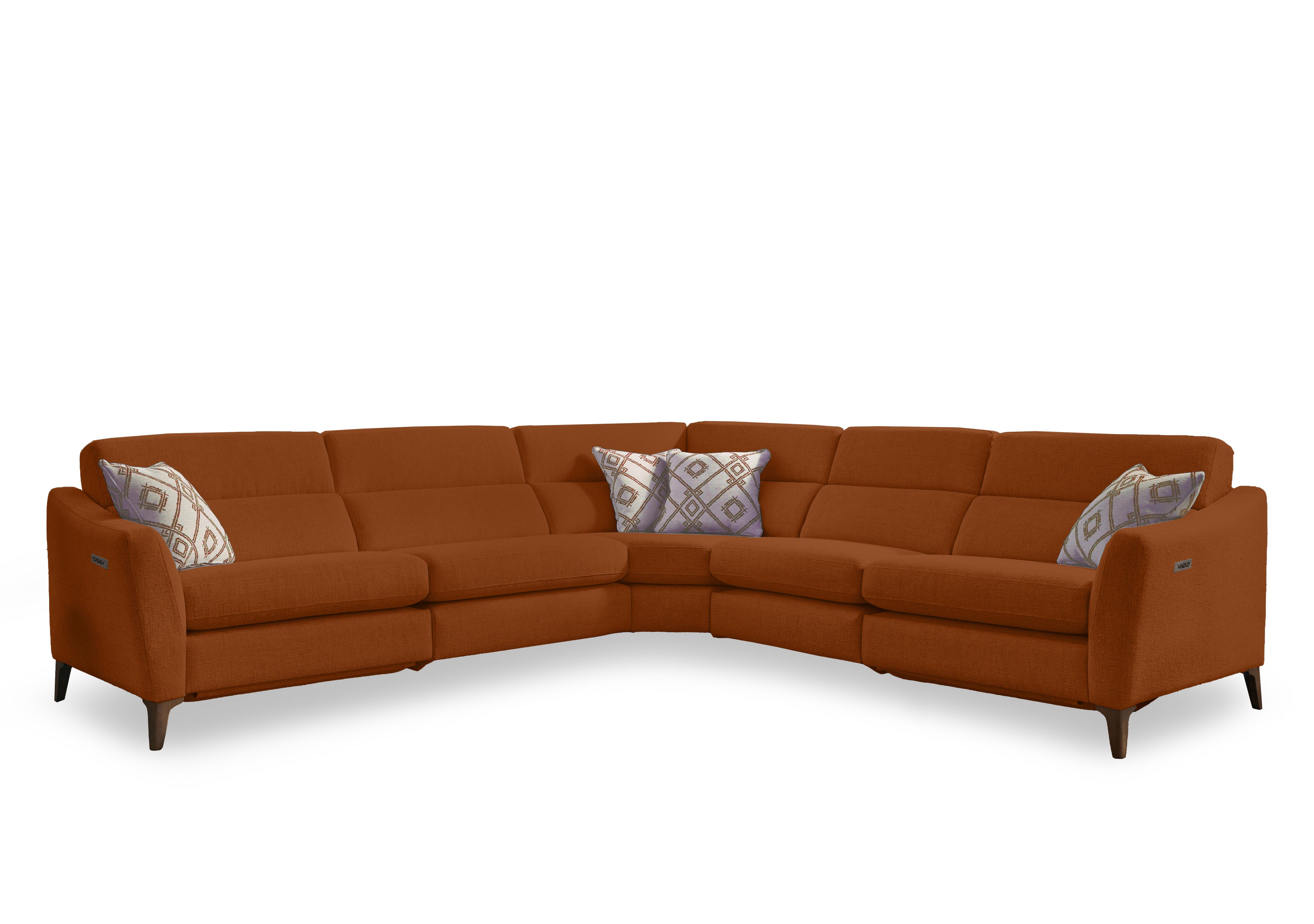 Moderna Large Power Recliner Corner Sofa with Power Telescopic Headrests in Mht Pumpkin Sw on Furniture Village
