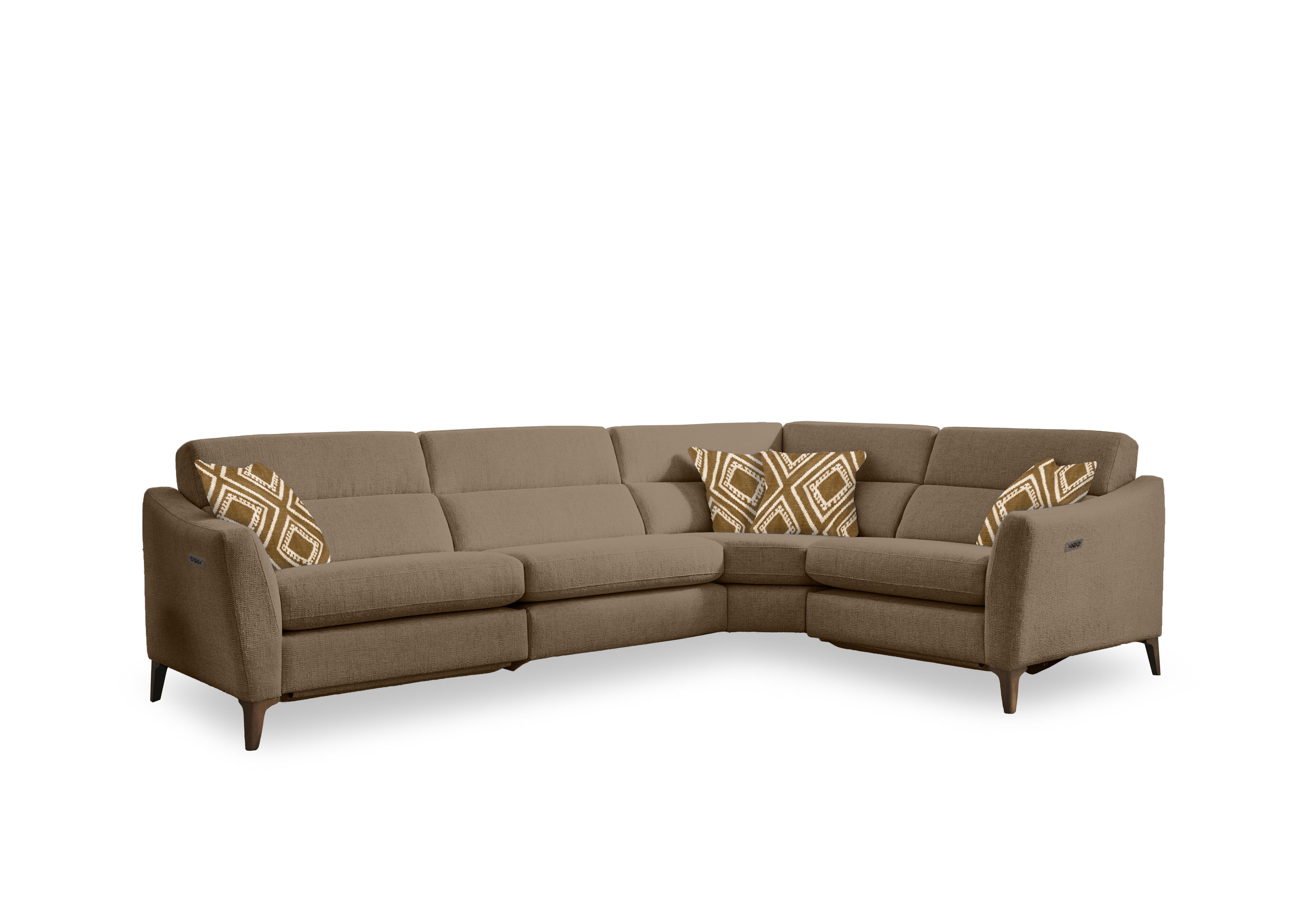 Moderna Power Recliner Corner Sofa with Power Telescopic Headrests in Mht Fawn Sw on Furniture Village
