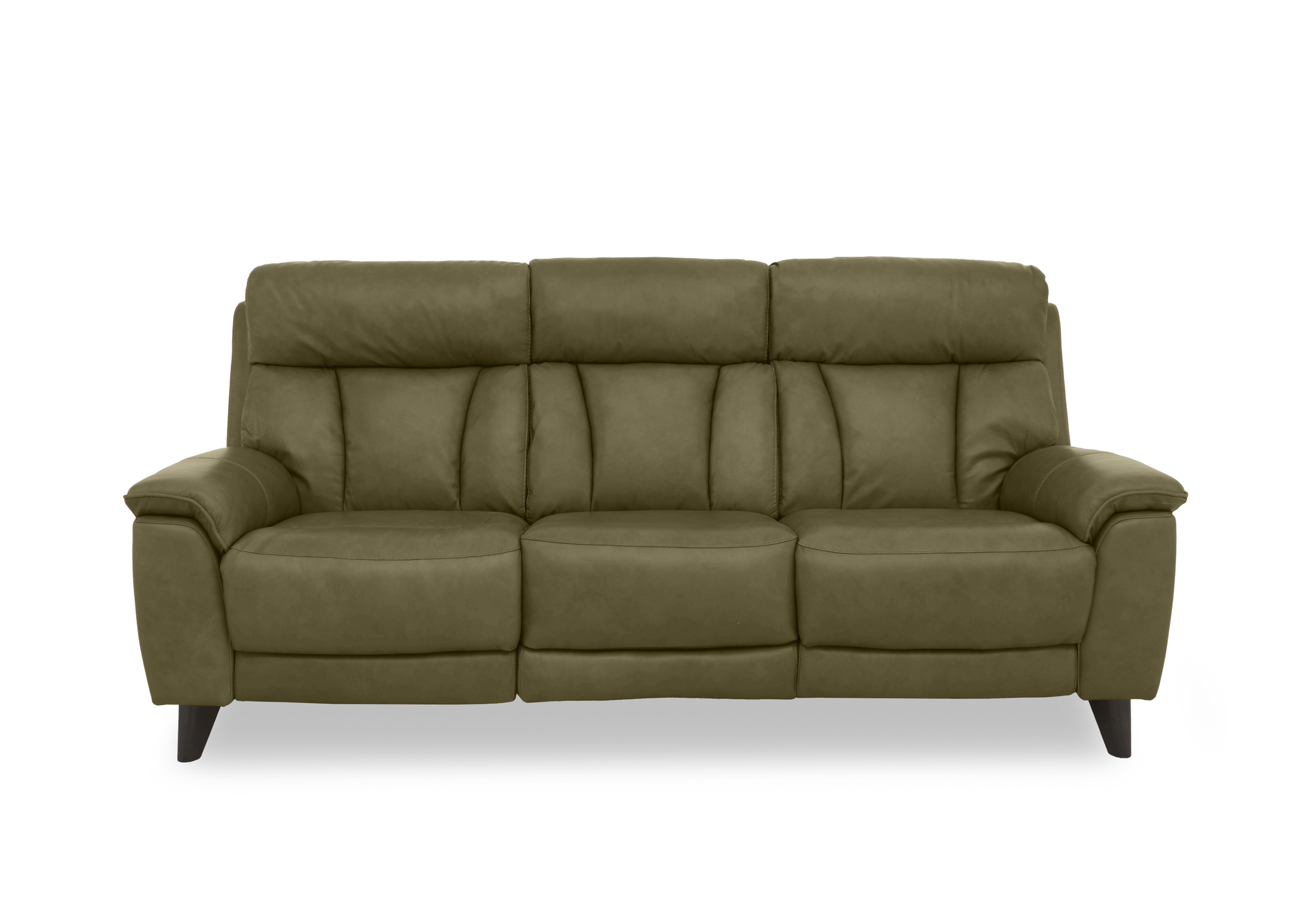 Dreamer Leather 3 Seater Power Recliner Sofa with Power Headrests in Ca-699e Olive Green on Furniture Village