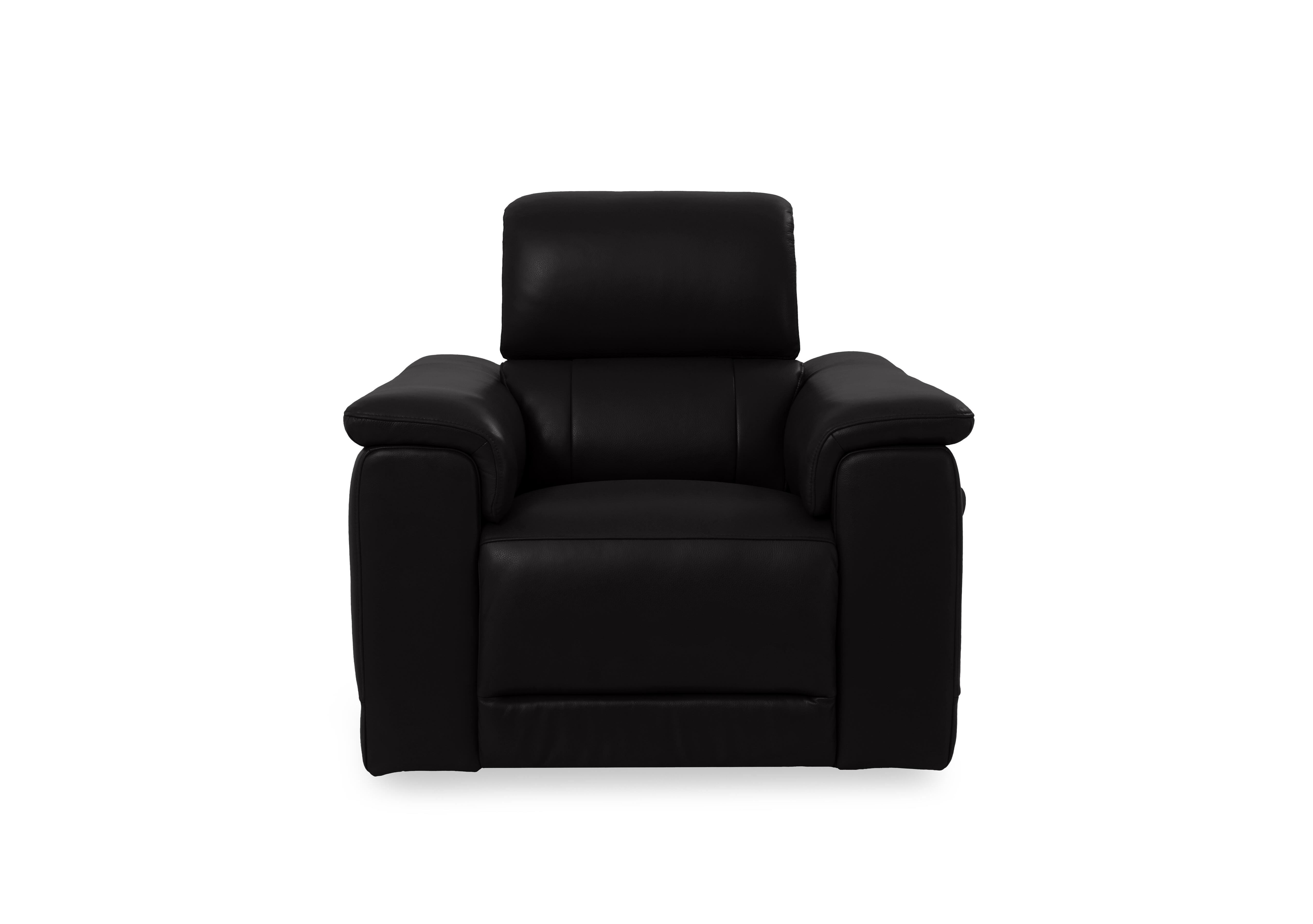 Genius Leather Power Recliner Chair with Power Headrest in Montana Jet Black Cat-60/22 on Furniture Village
