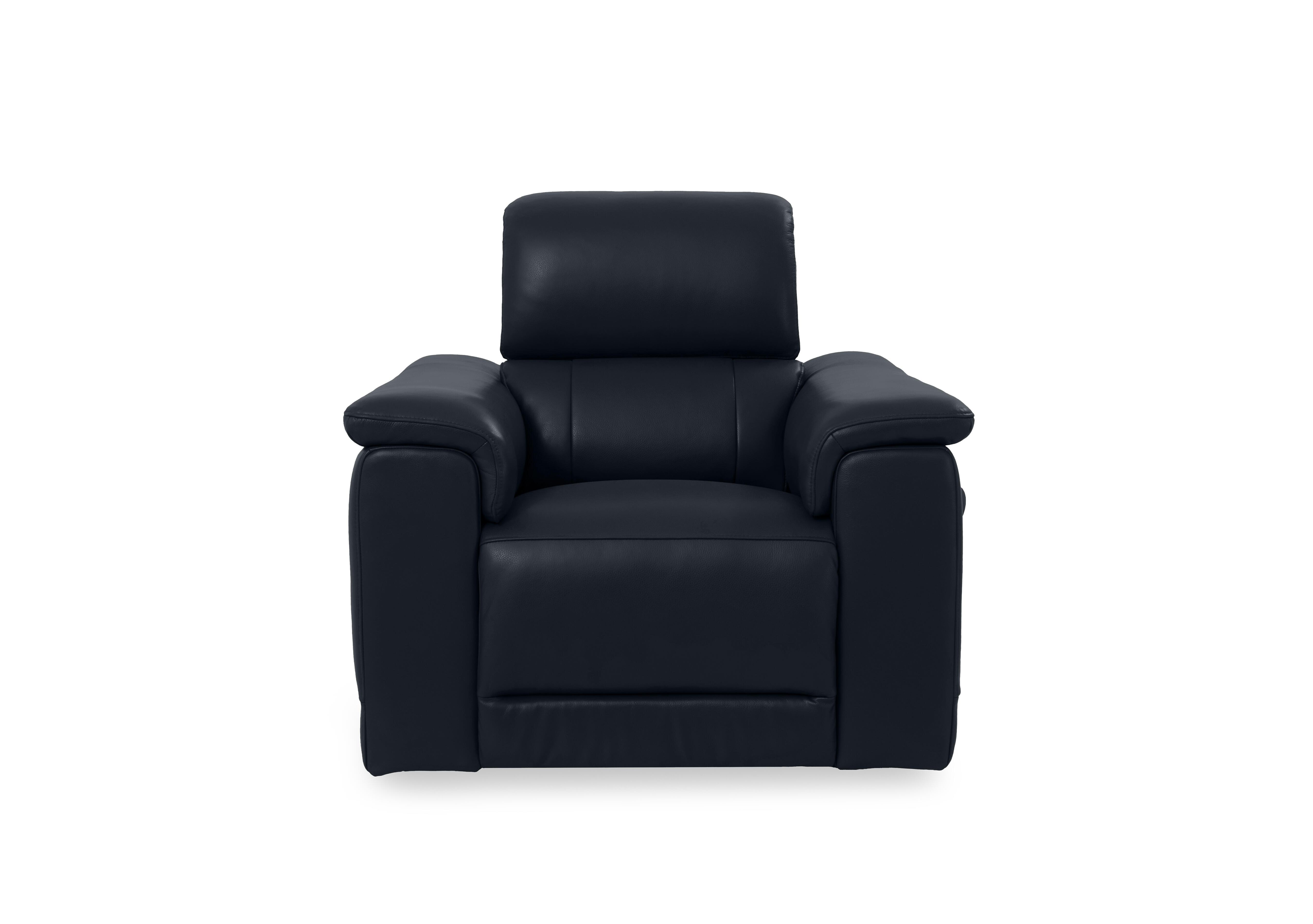 Genius Leather Power Recliner Chair with Power Headrest in Montana Navy Cat-60/24 on Furniture Village