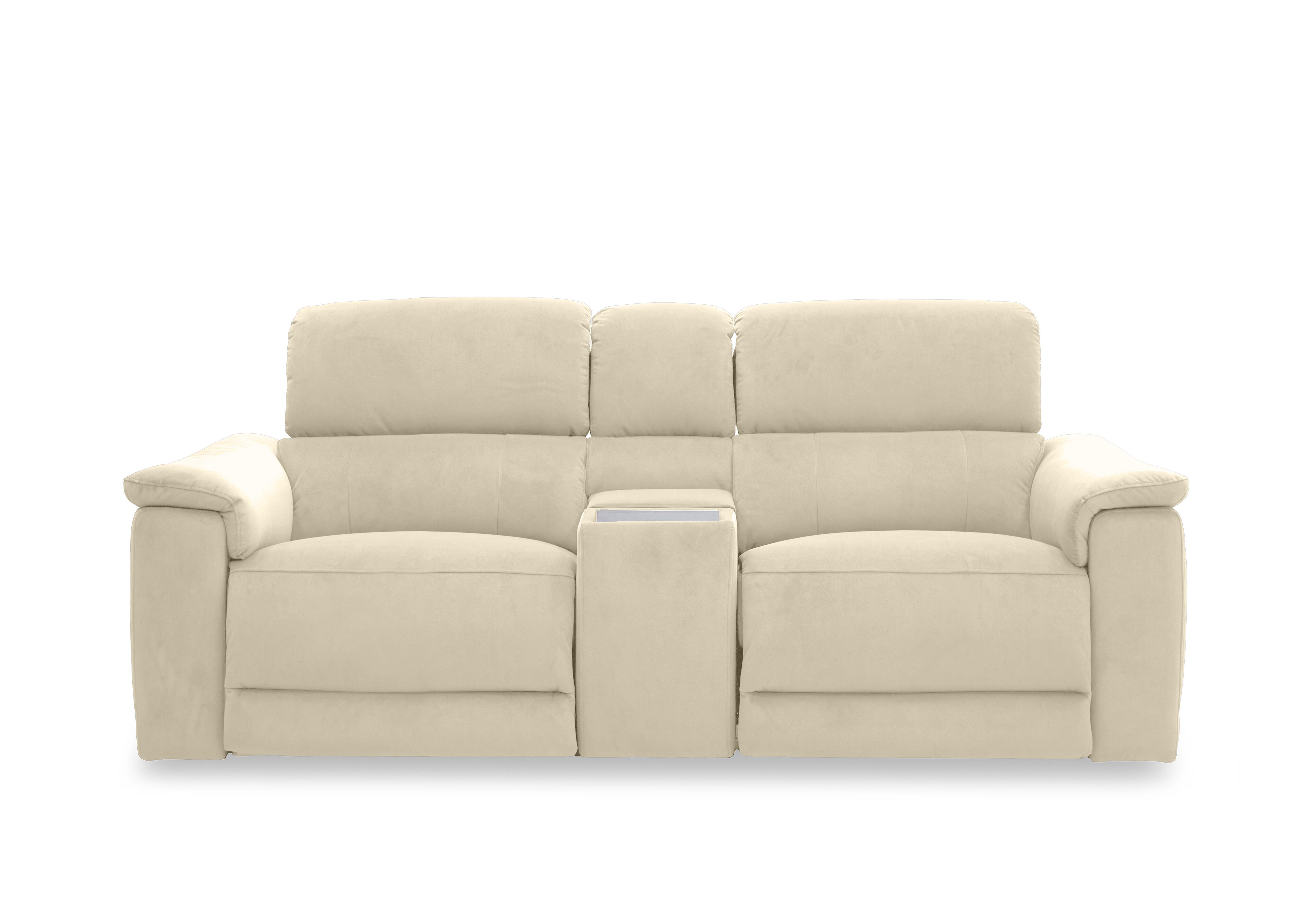 Genius Fabric 2 Seater Power Recliner Media Sofa with Power Headrest, Power Lumbar and Heated Seats in Bella Barley White 43121 on Furniture Village