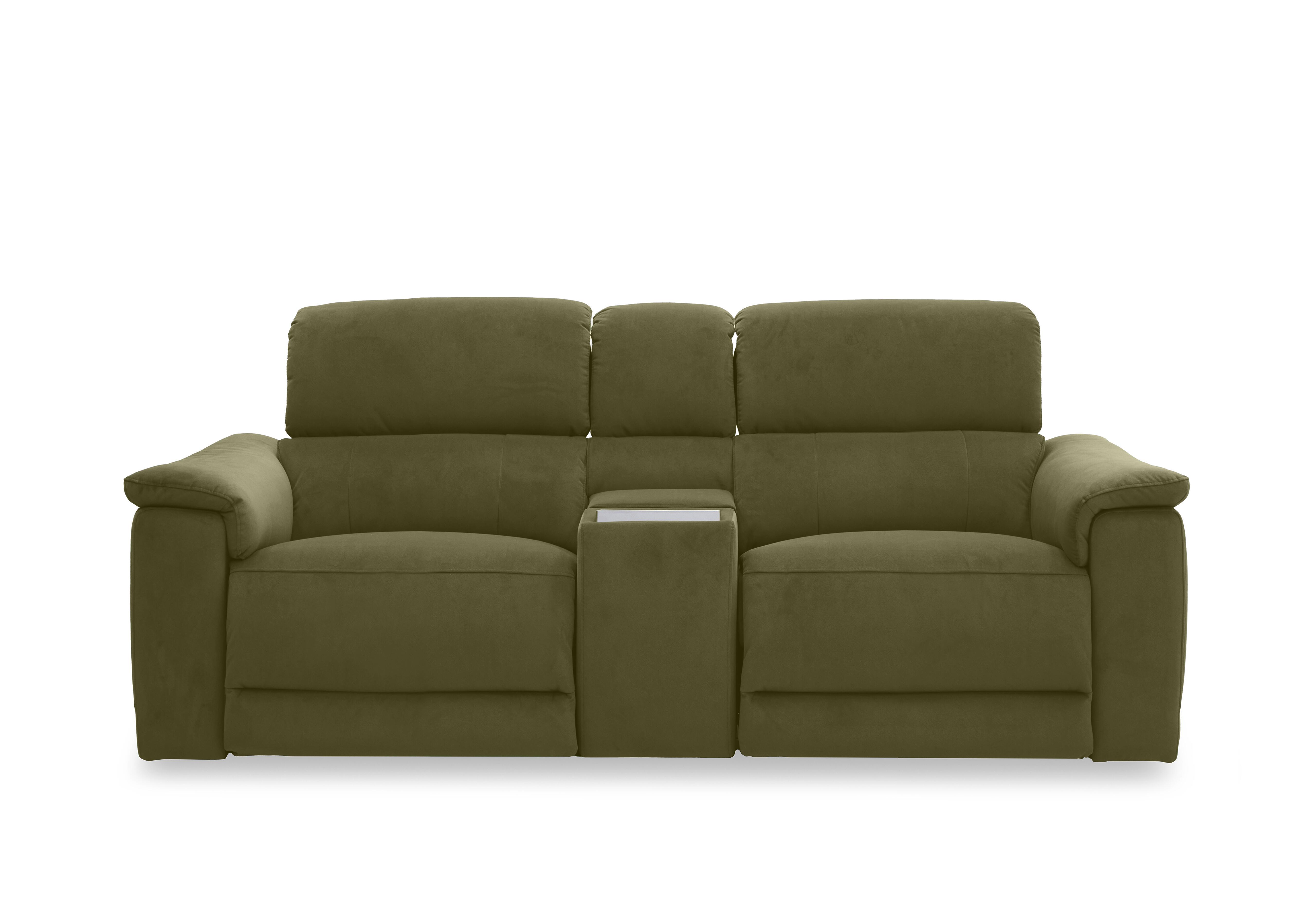 Genius Fabric 2 Seater Power Recliner Media Sofa with Power Headrest, Power Lumbar and Heated Seats in Bella Olive 43351 on Furniture Village