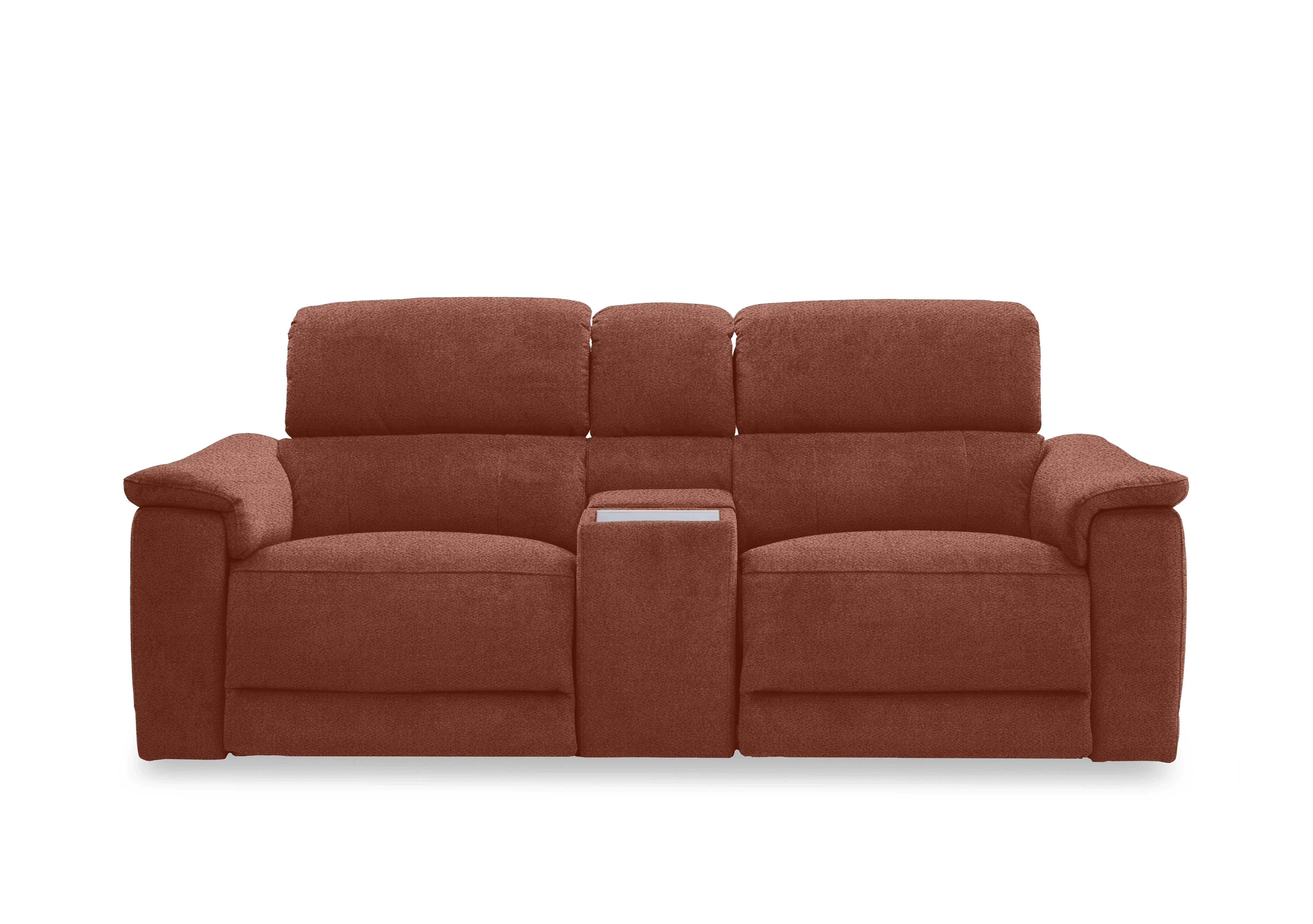Genius Fabric 2 Seater Power Recliner Media Sofa with Power Headrest, Power Lumbar and Heated Seats in Hudson Rust 25500 on Furniture Village