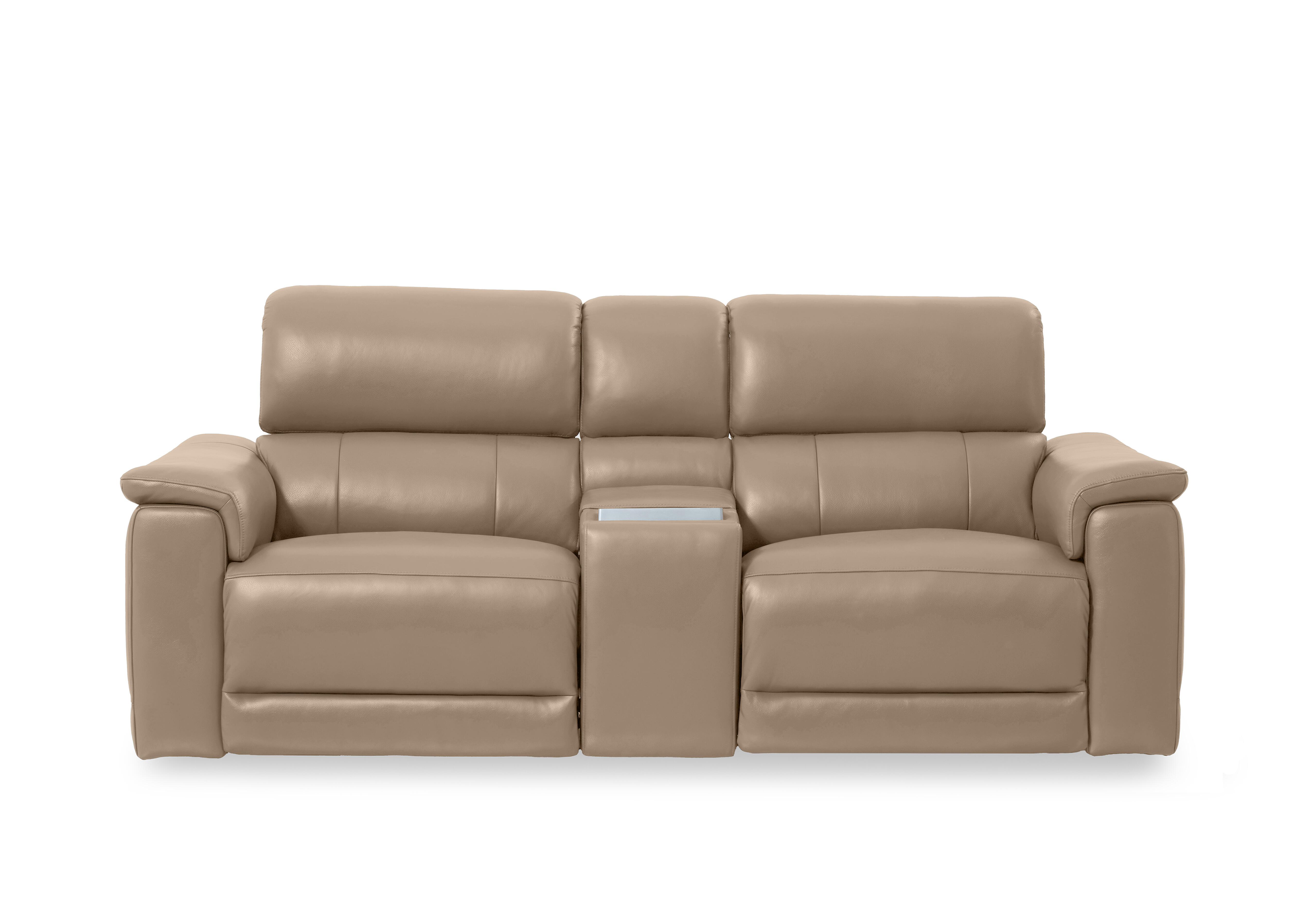Genius Leather 2 Seater Power Recliner Media Sofa with Power Headrest, Power Lumbar and Heated Seats in Montana Barley Cat-60/06 on Furniture Village