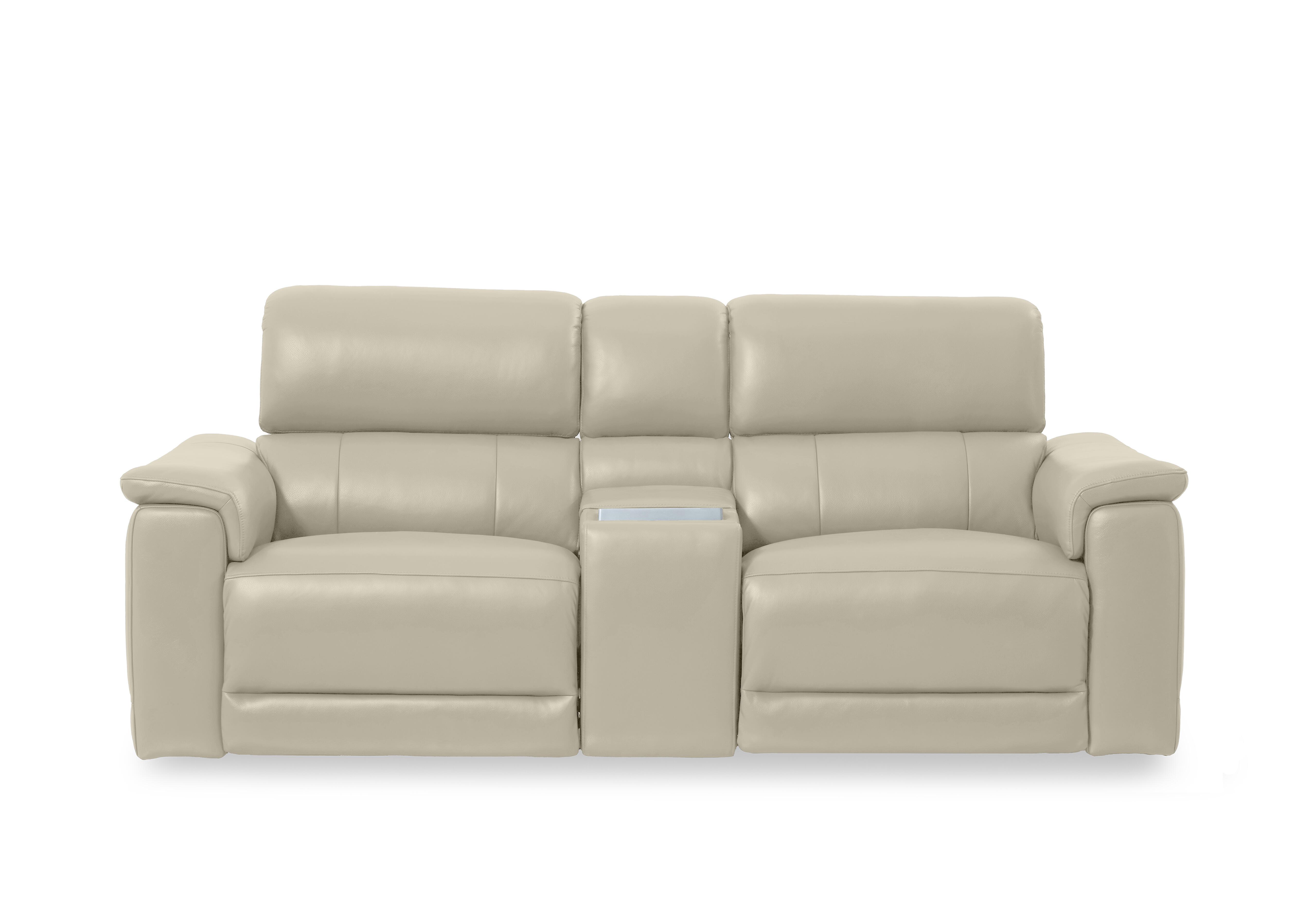 Genius Leather 2 Seater Power Recliner Media Sofa with Power Headrest, Power Lumbar and Heated Seats in Montana Bone China Cat-60/05 on Furniture Village