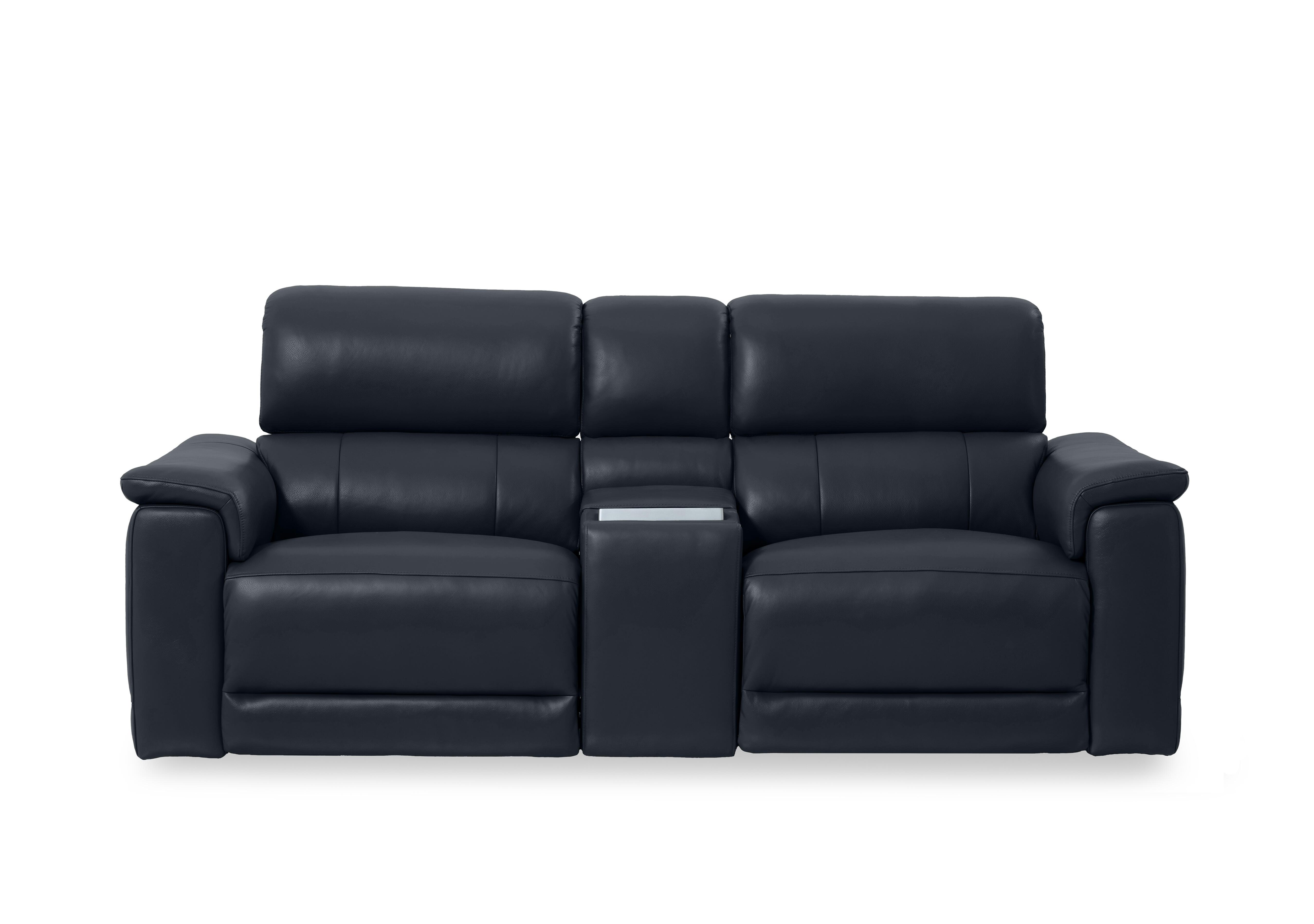 Genius Leather 2 Seater Power Recliner Media Sofa with Power Headrest, Power Lumbar and Heated Seats in Montana Navy Cat-60/24 on Furniture Village