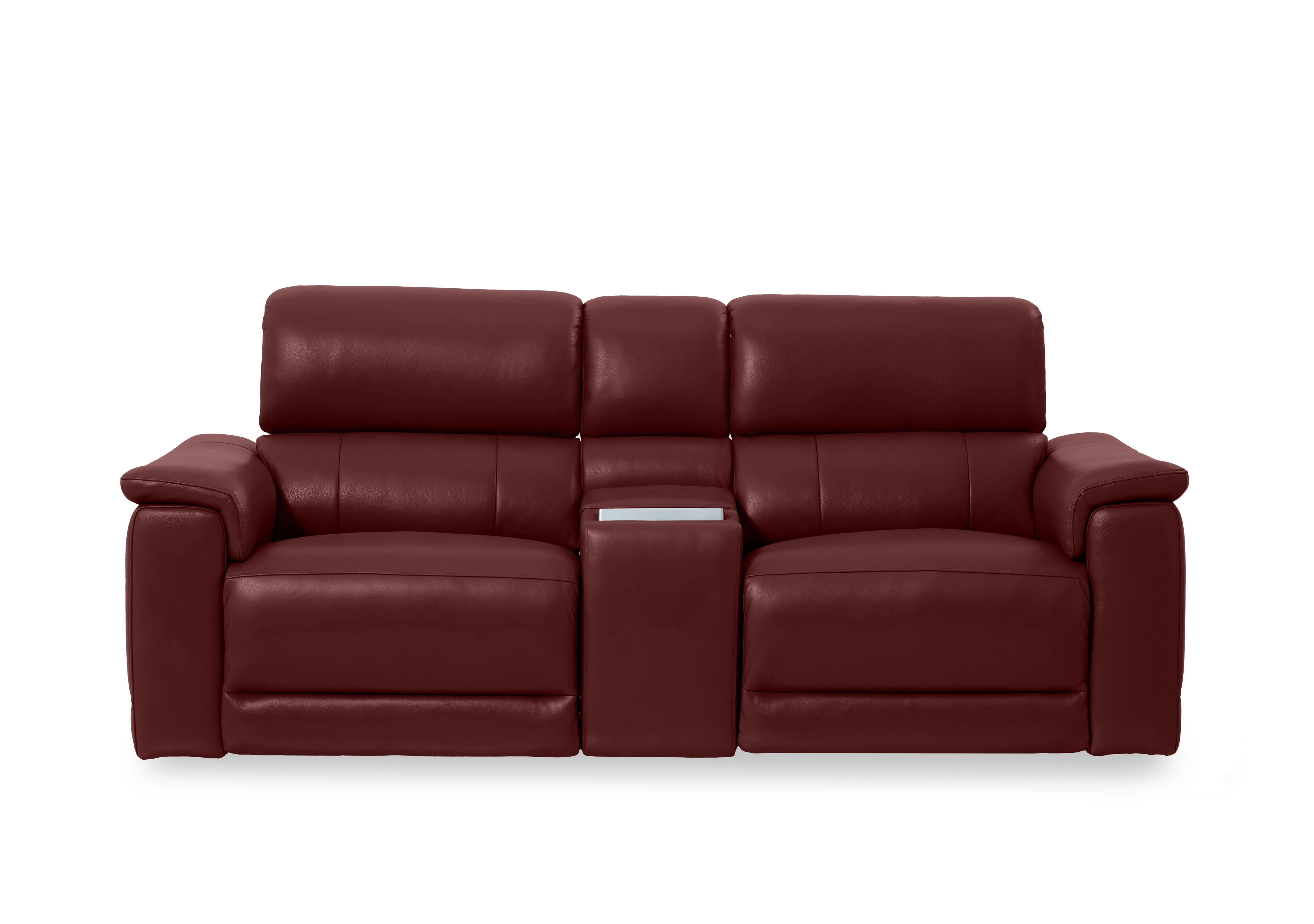 Genius Leather 2 Seater Power Recliner Media Sofa with Power Headrest, Power Lumbar and Heated Seats in Montana Ruby Cat-60/15 on Furniture Village
