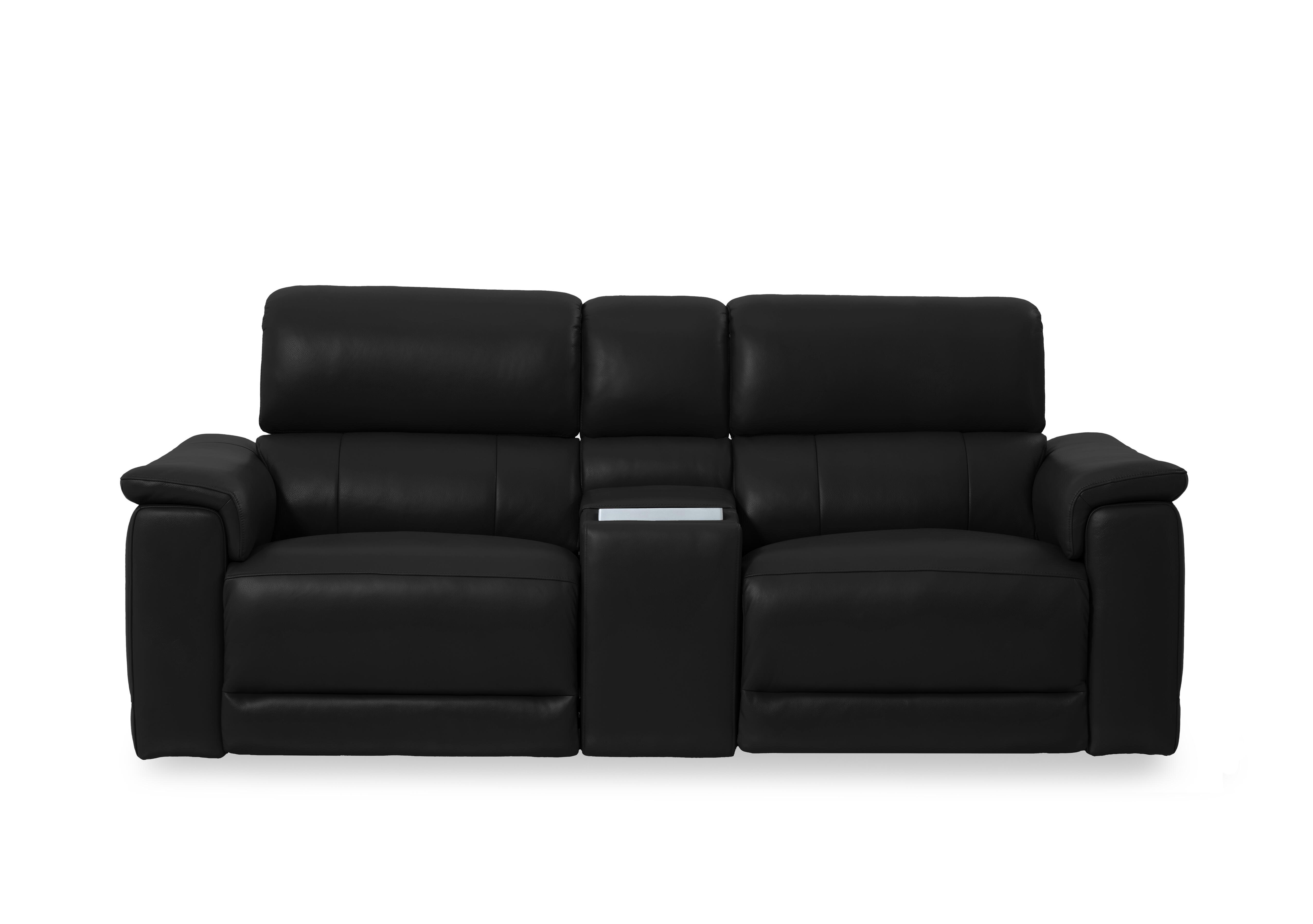 Genius Leather 2 Seater Power Recliner Media Sofa with Power Headrest, Power Lumbar and Heated Seats in Oslo Jet Black Cat-40/23 on Furniture Village