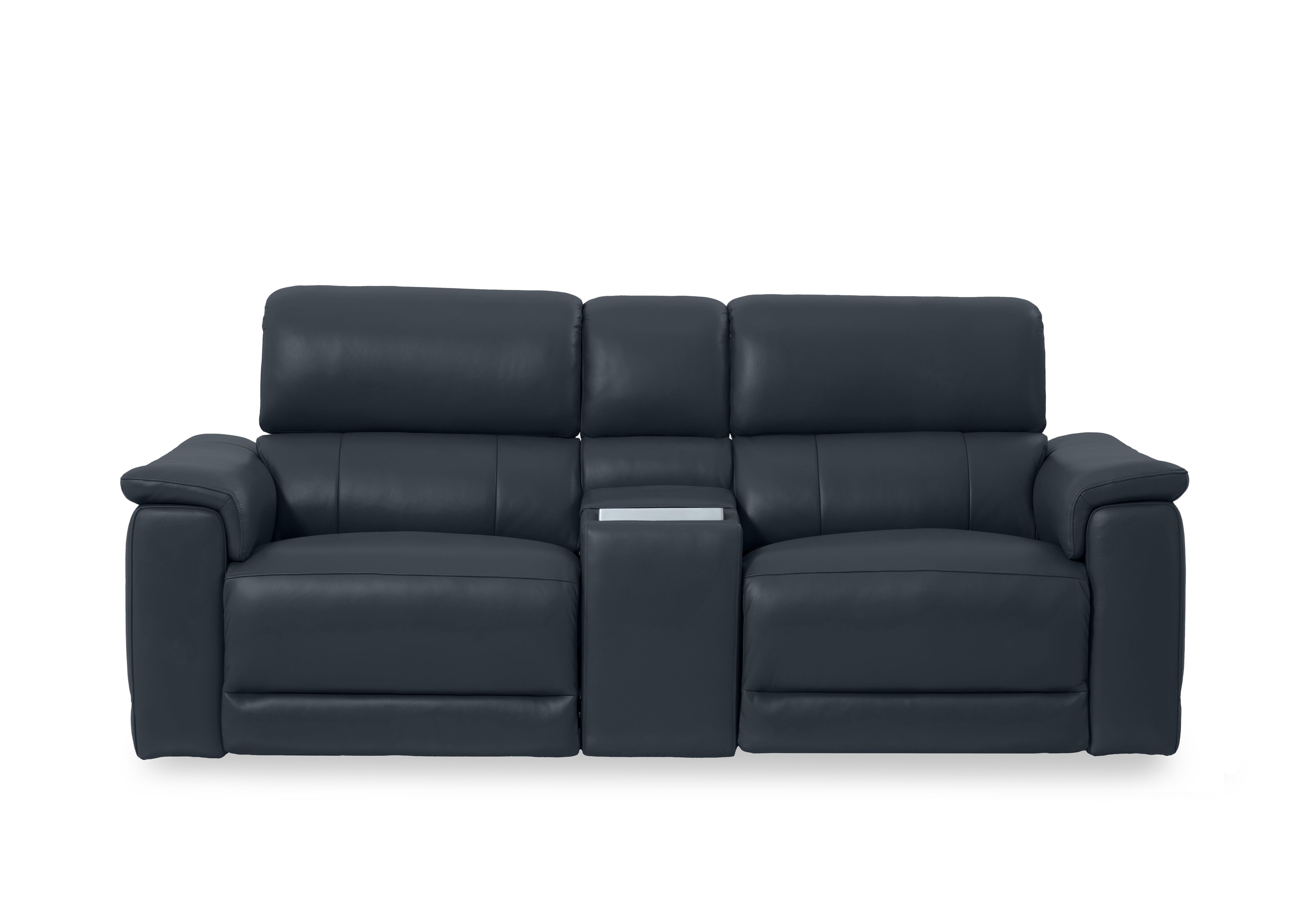 Genius Leather 2 Seater Power Recliner Media Sofa with Power Headrest, Power Lumbar and Heated Seats in Oslo Navy Cat-40/24 on Furniture Village