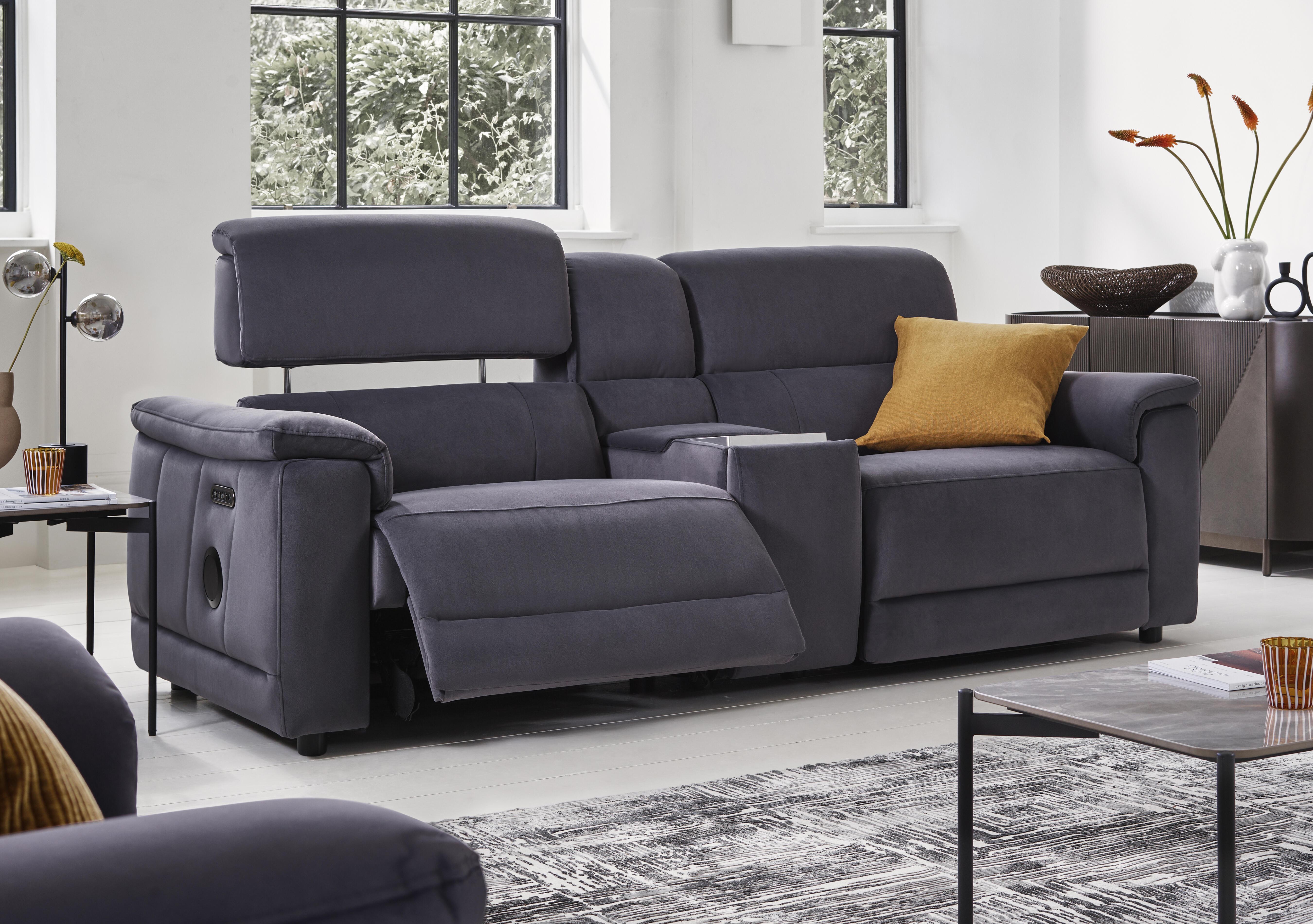 Genius Fabric 3 Seater Power Recliner Media Sofa with Power Headrests, Power Lumbar and Heated Seats in  on Furniture Village