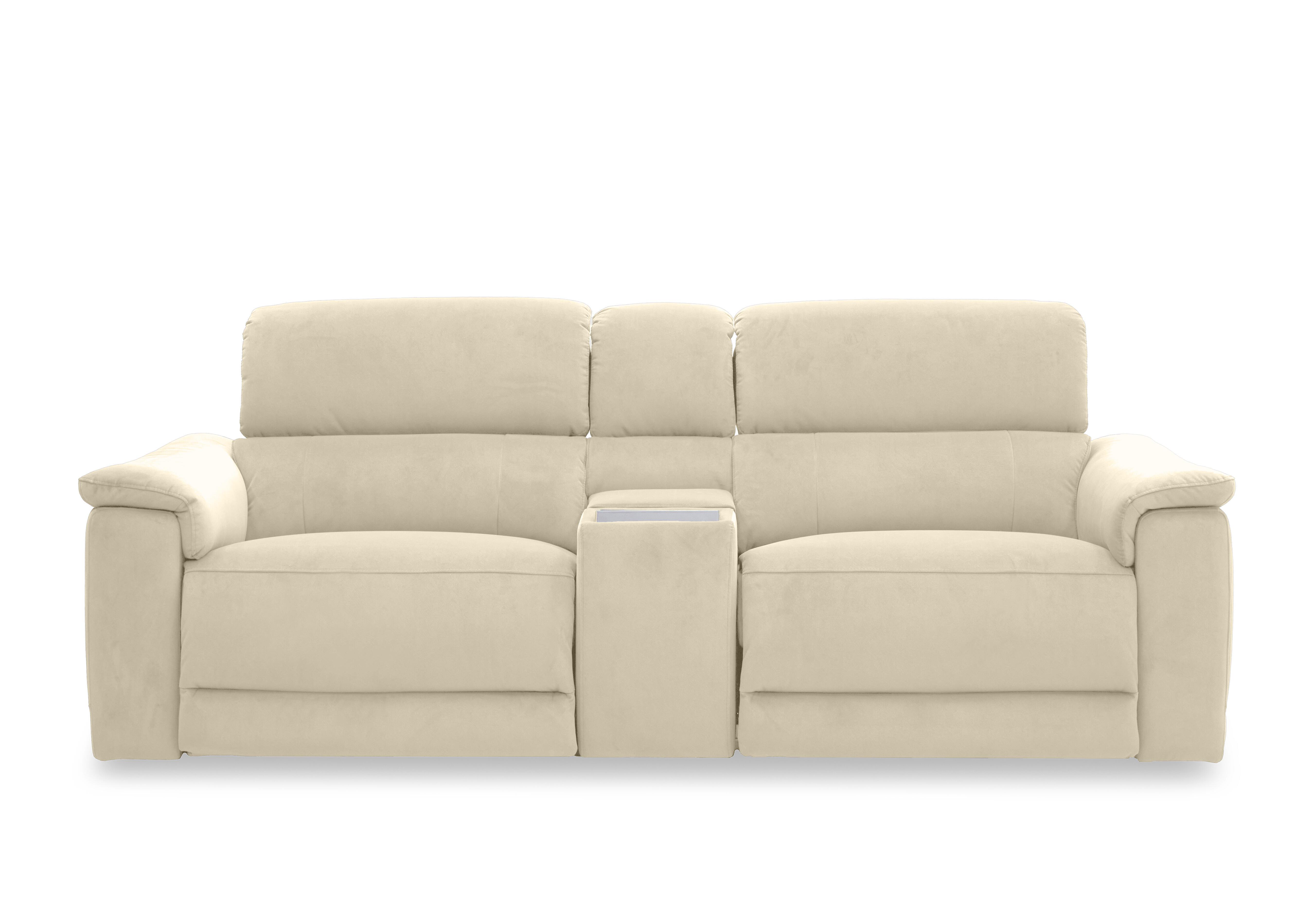 Genius Fabric 3 Seater Power Recliner Media Sofa with Power Headrests, Power Lumbar and Heated Seats in Bella Barley White 43121 on Furniture Village