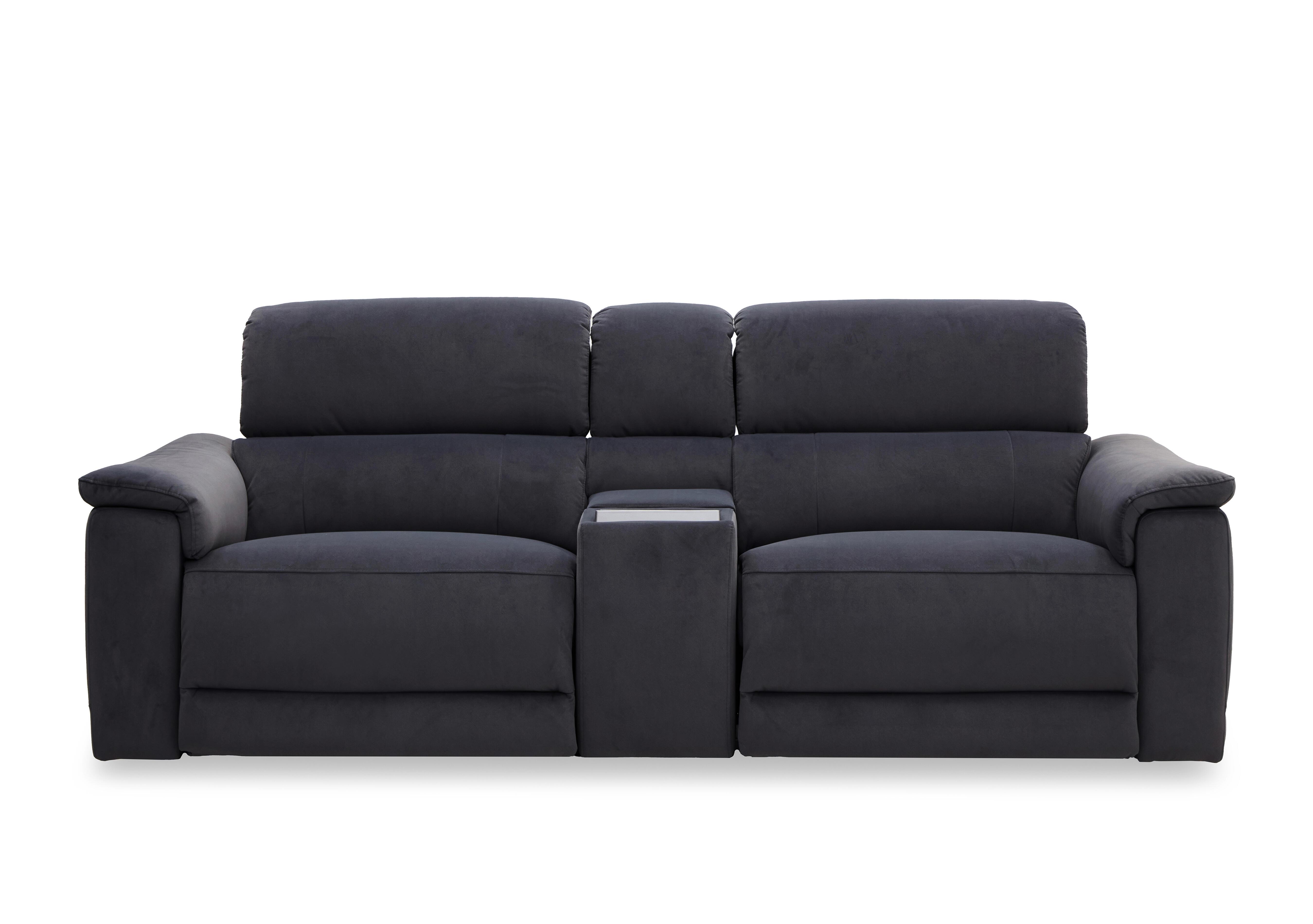 Genius Fabric 3 Seater Power Recliner Media Sofa with Power Headrests, Power Lumbar and Heated Seats in Bella Iron Grey 43460 on Furniture Village